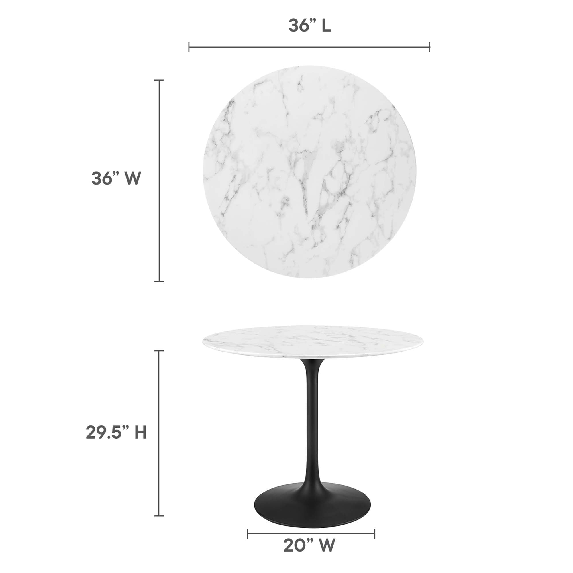 Lippa 36" Round Faux Marble Dining Table, Black White