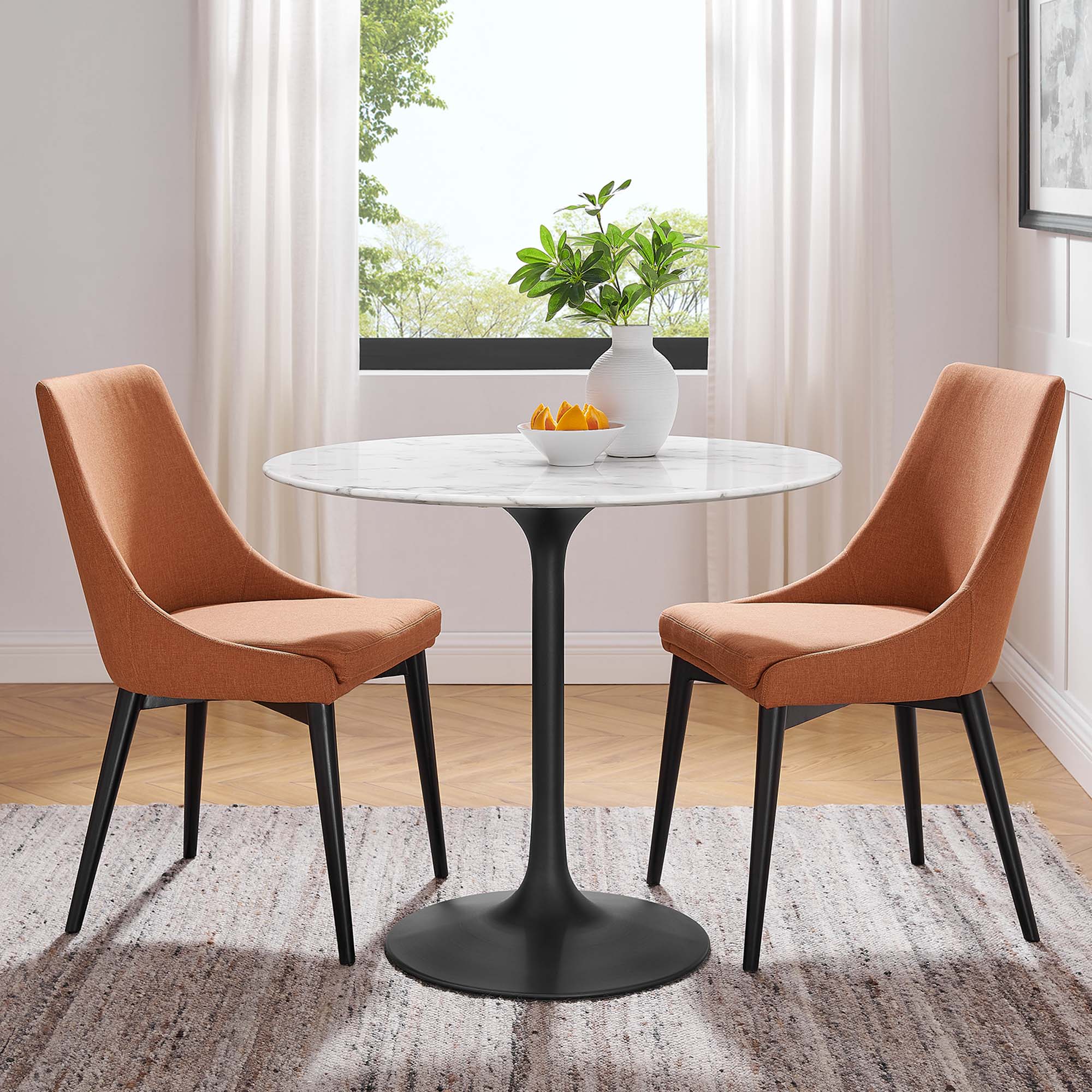 Lippa 36" Round Faux Marble Dining Table, Black White