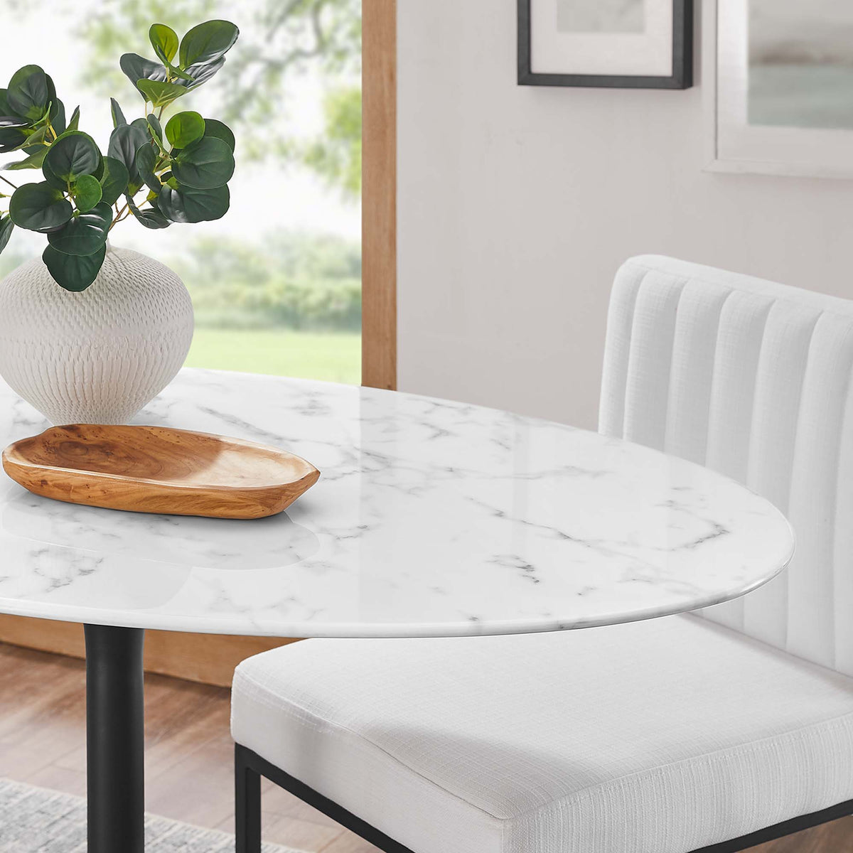 Lippa 48" Oval Faux Marble Dining Table, Black White