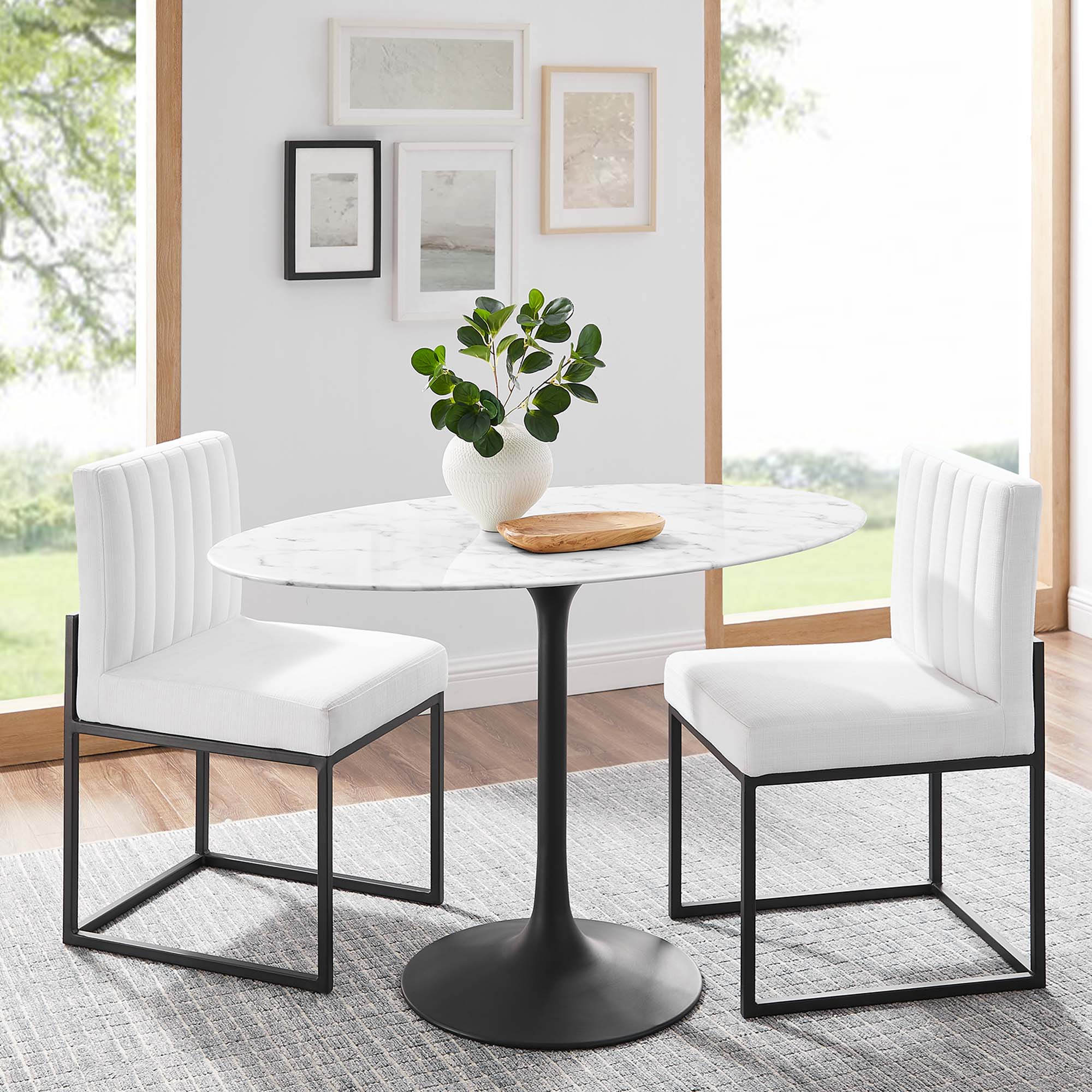 Lippa 48" Oval Faux Marble Dining Table, Black White