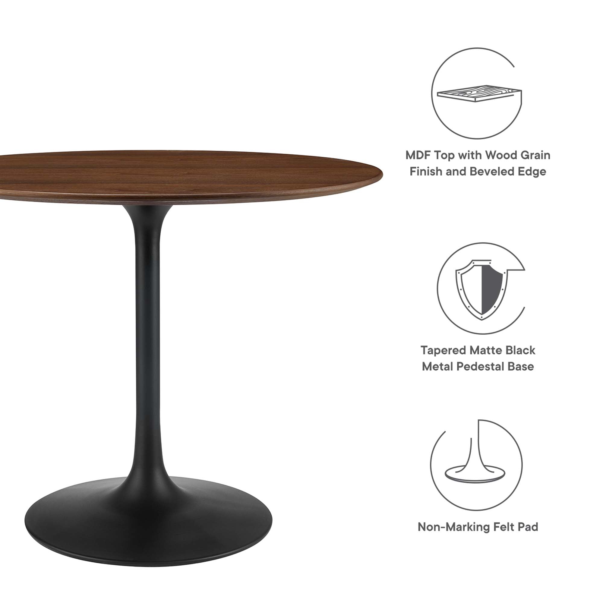 Lippa 36" Round Wood Dining Table, Black Walnut