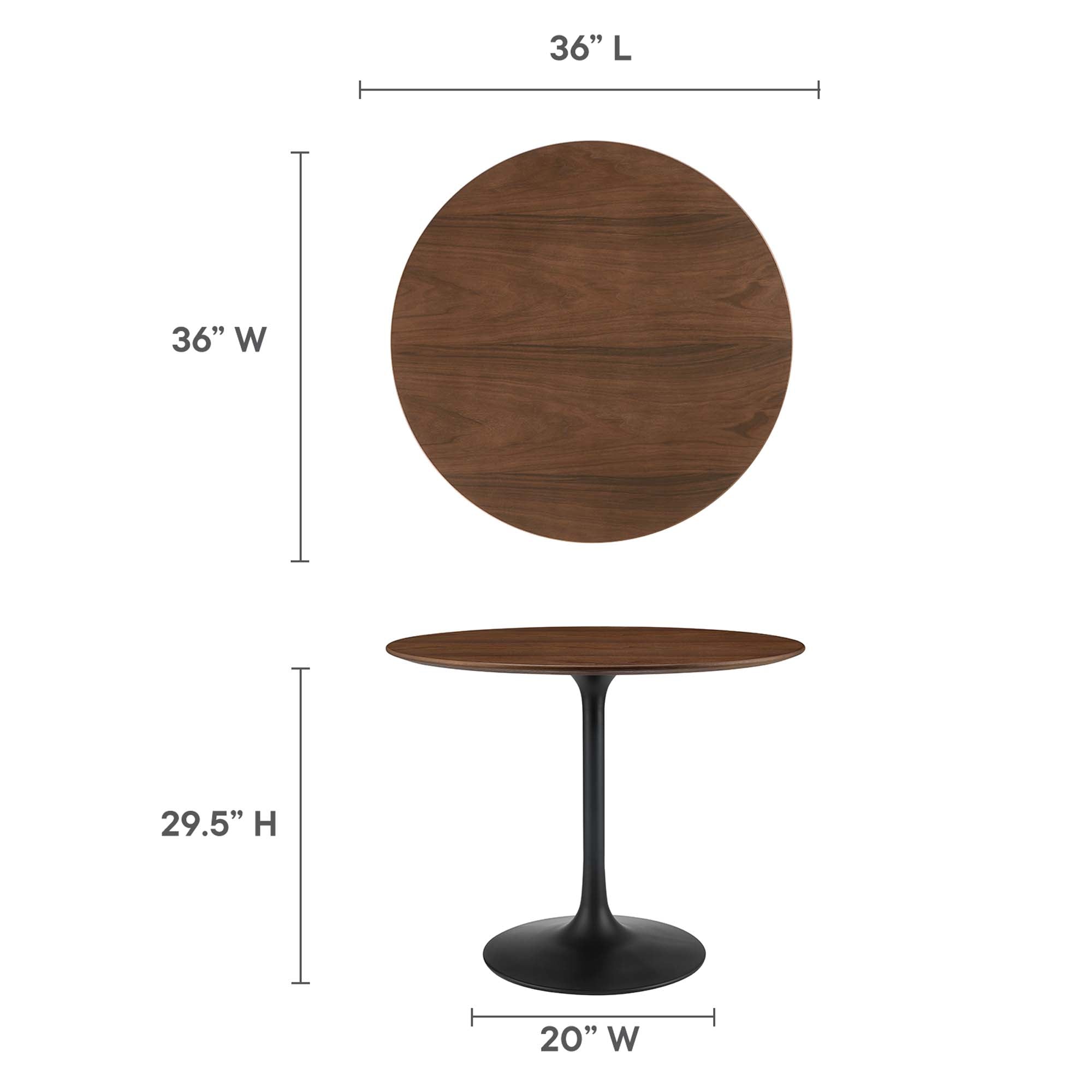 Lippa 36" Round Wood Dining Table, Black Walnut