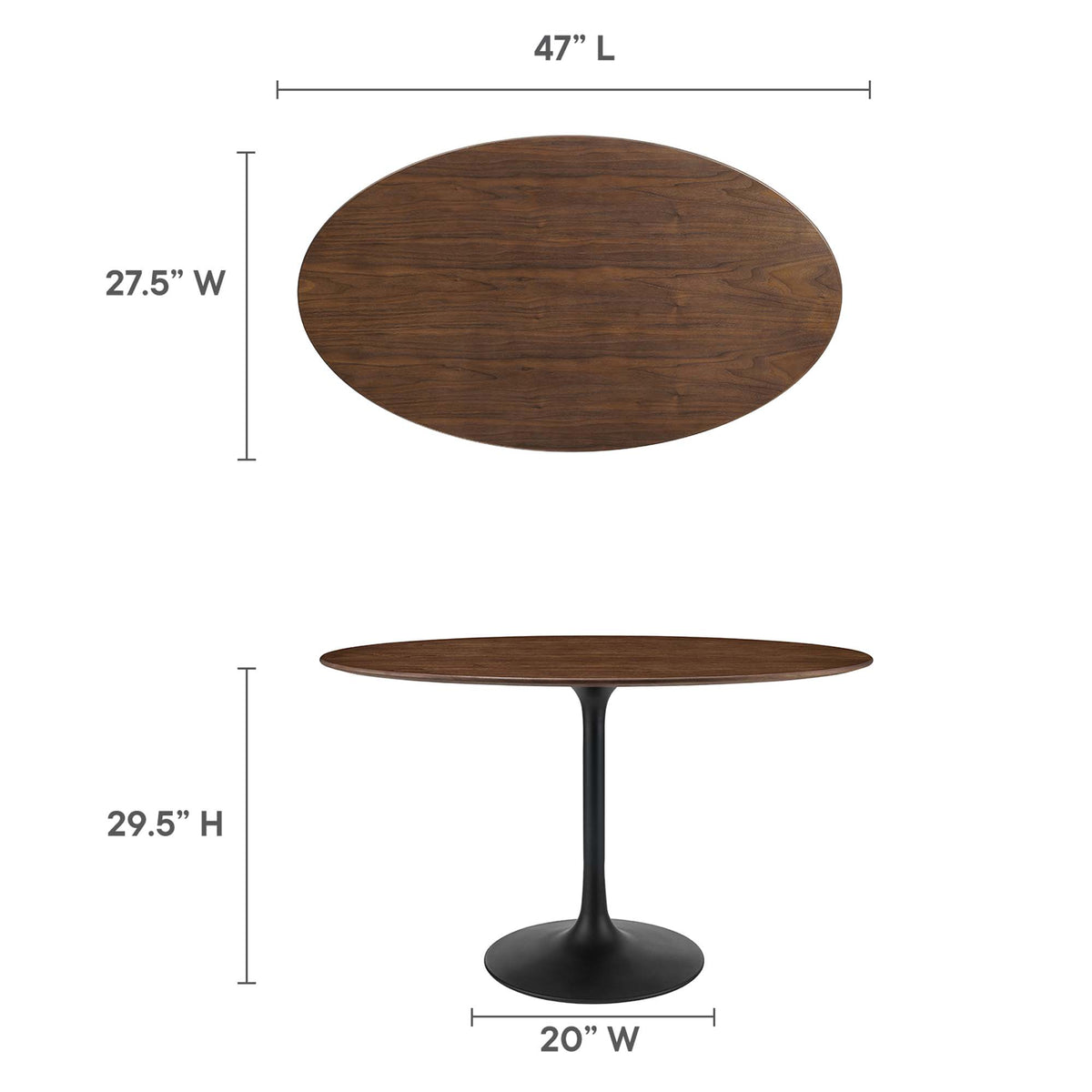 Lippa 48" Oval Wood Dining Table, Black Walnut