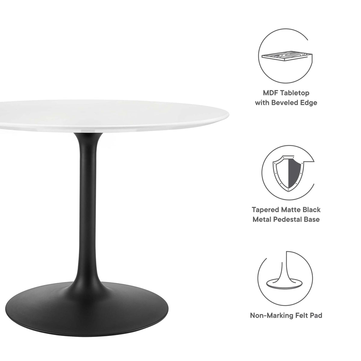 Lippa 40" Round Wood Dining Table, Black White