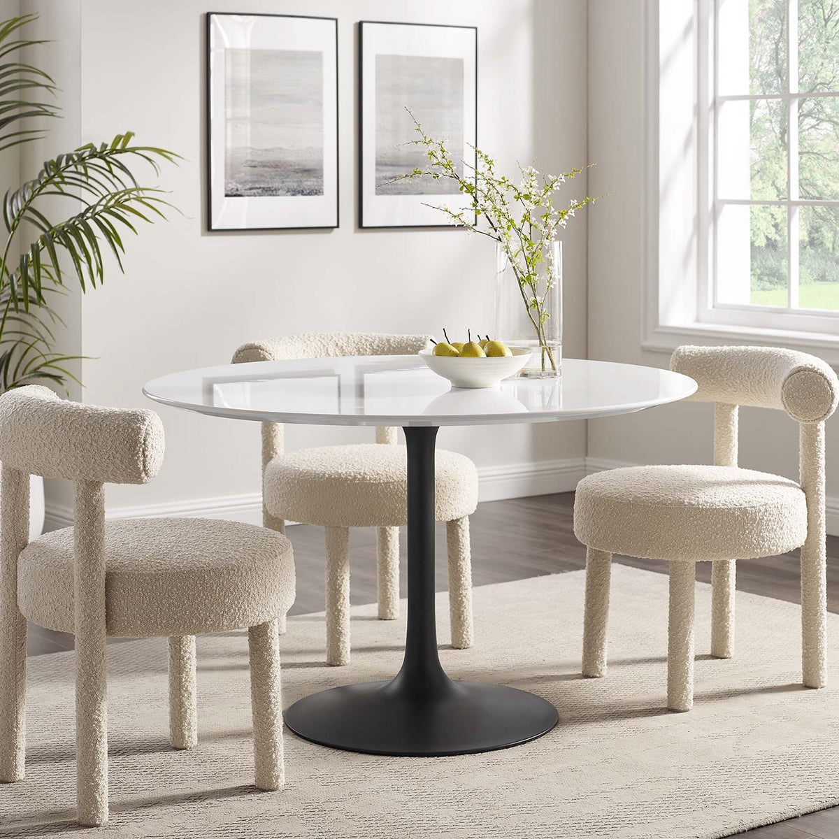 Lippa 48" Round Wood Dining Table, Black White