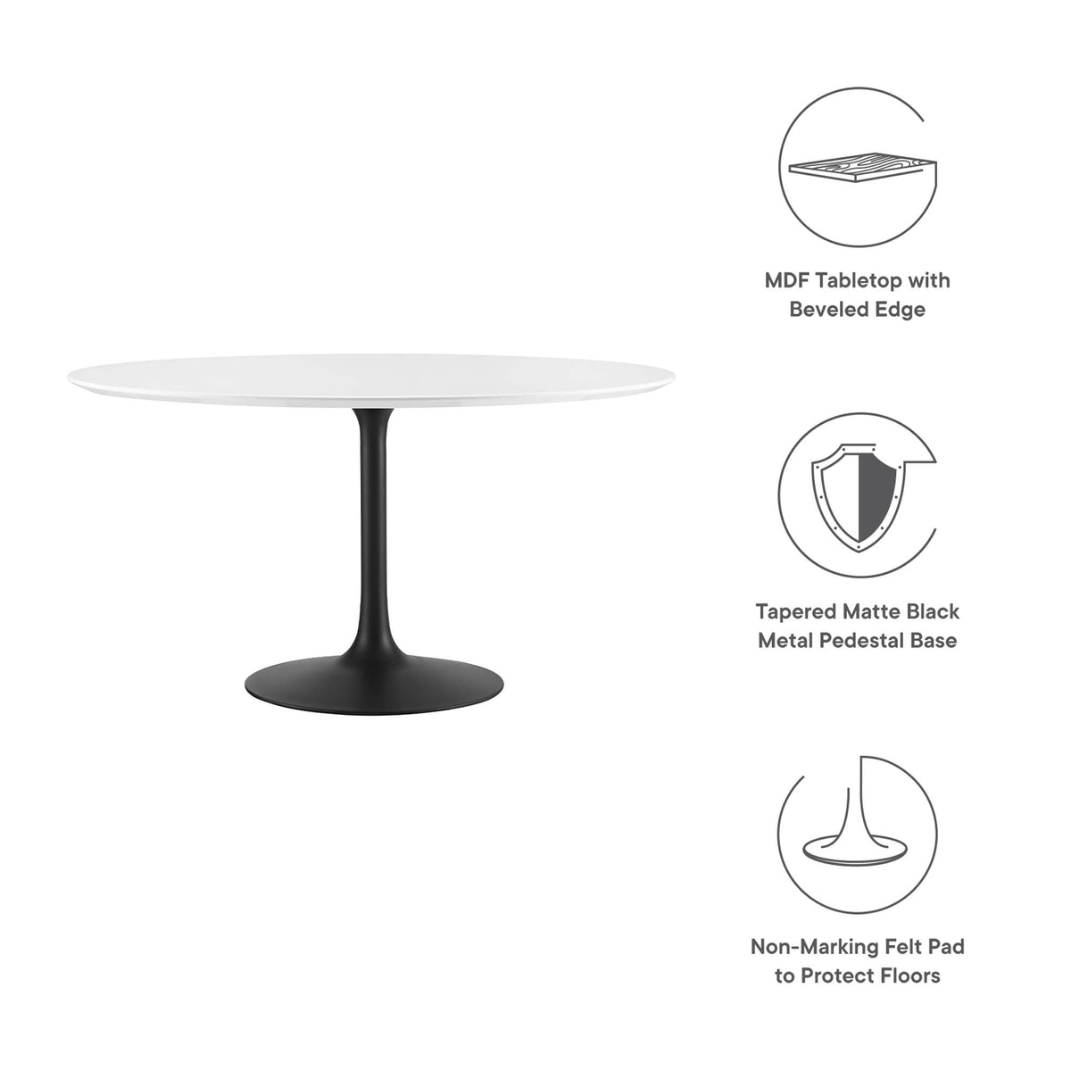 Lippa 54" Round Wood Dining Table, Black White