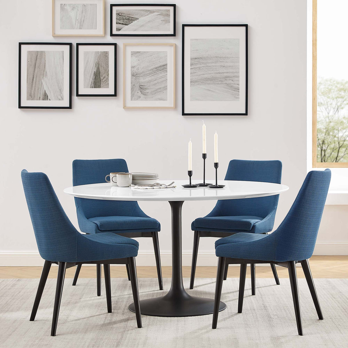 Lippa 54" Round Wood Dining Table, Black White