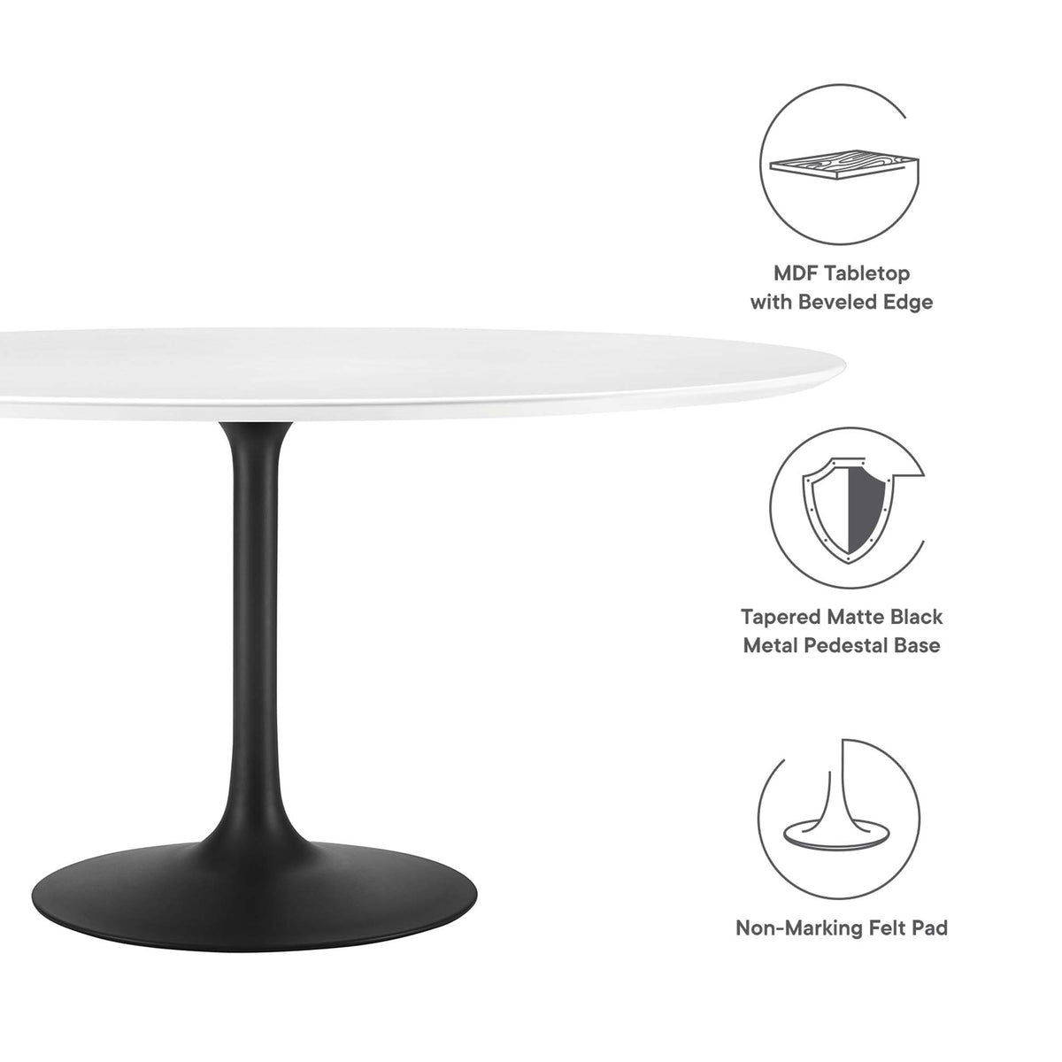 Lippa 60" Round Wood Dining Table, Black White