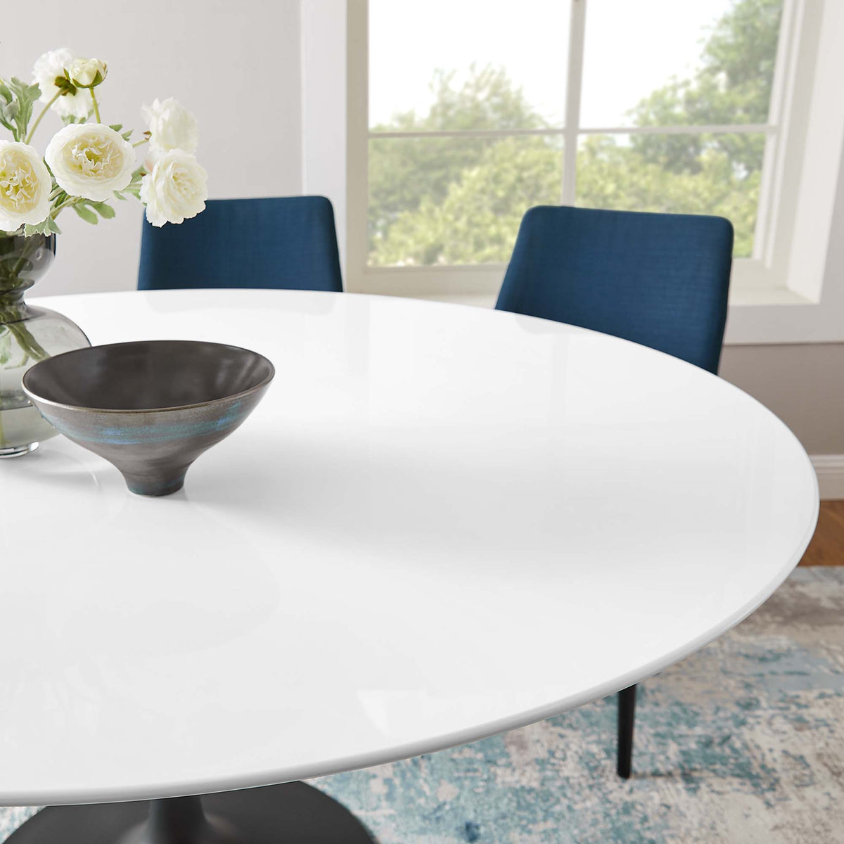 Lippa 60" Round Wood Dining Table, Black White