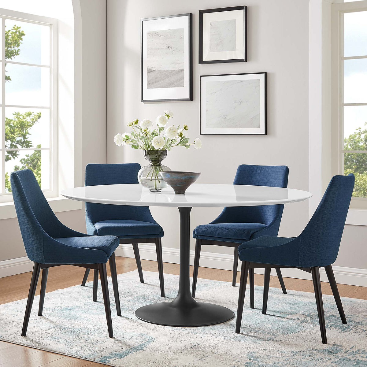 Lippa 60" Round Wood Dining Table, Black White