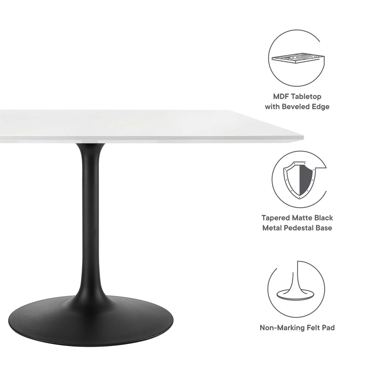 Lippa 48" Square Wood Dining Table, Black White