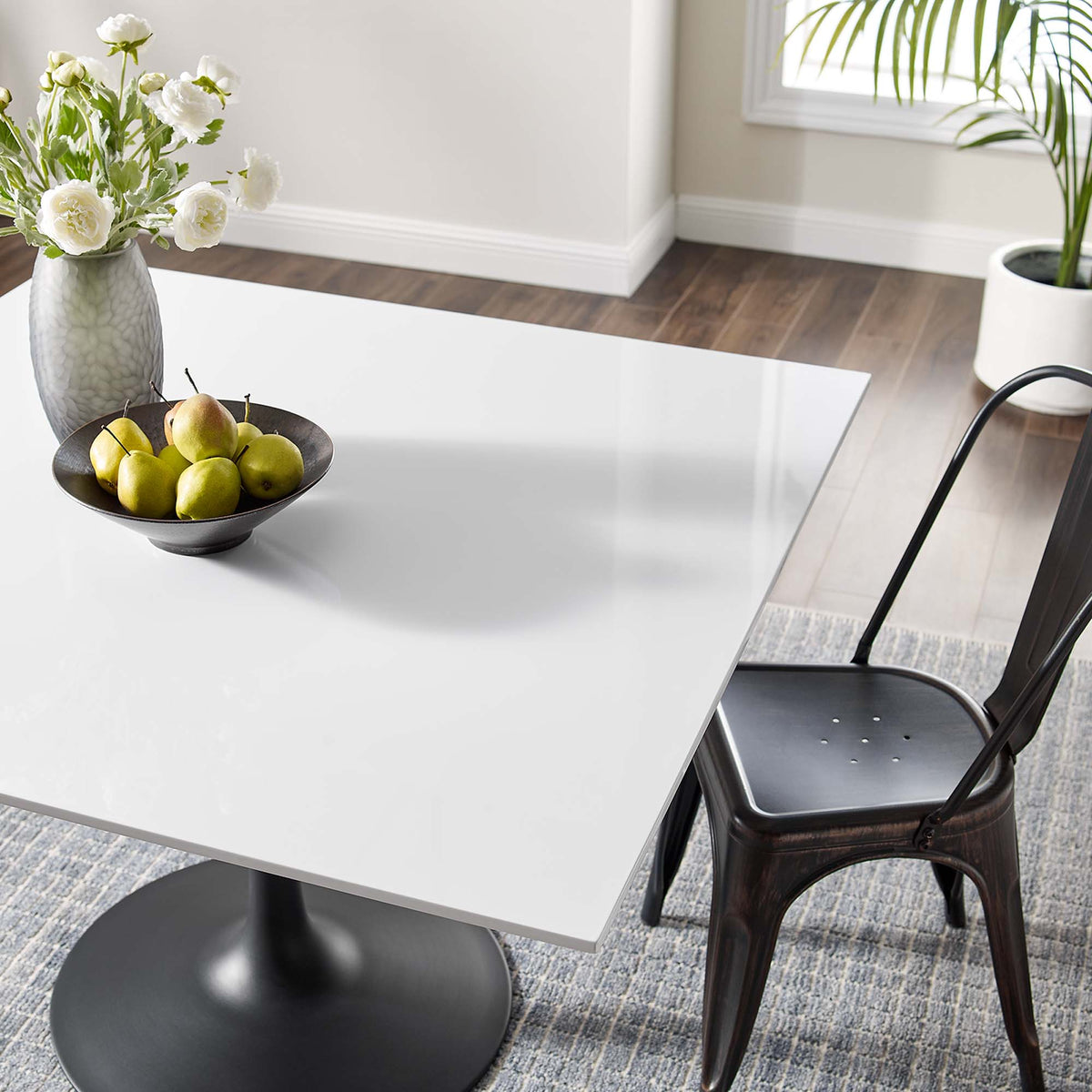 Lippa 48" Square Wood Dining Table, Black White