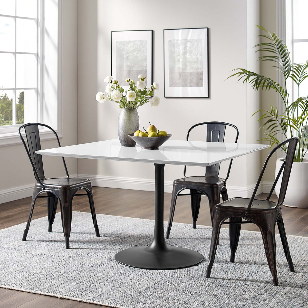 Lippa 48" Square Wood Dining Table, Black White