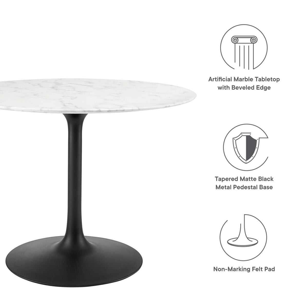 Lippa 40" Round Faux Marble Dining Table, Black White