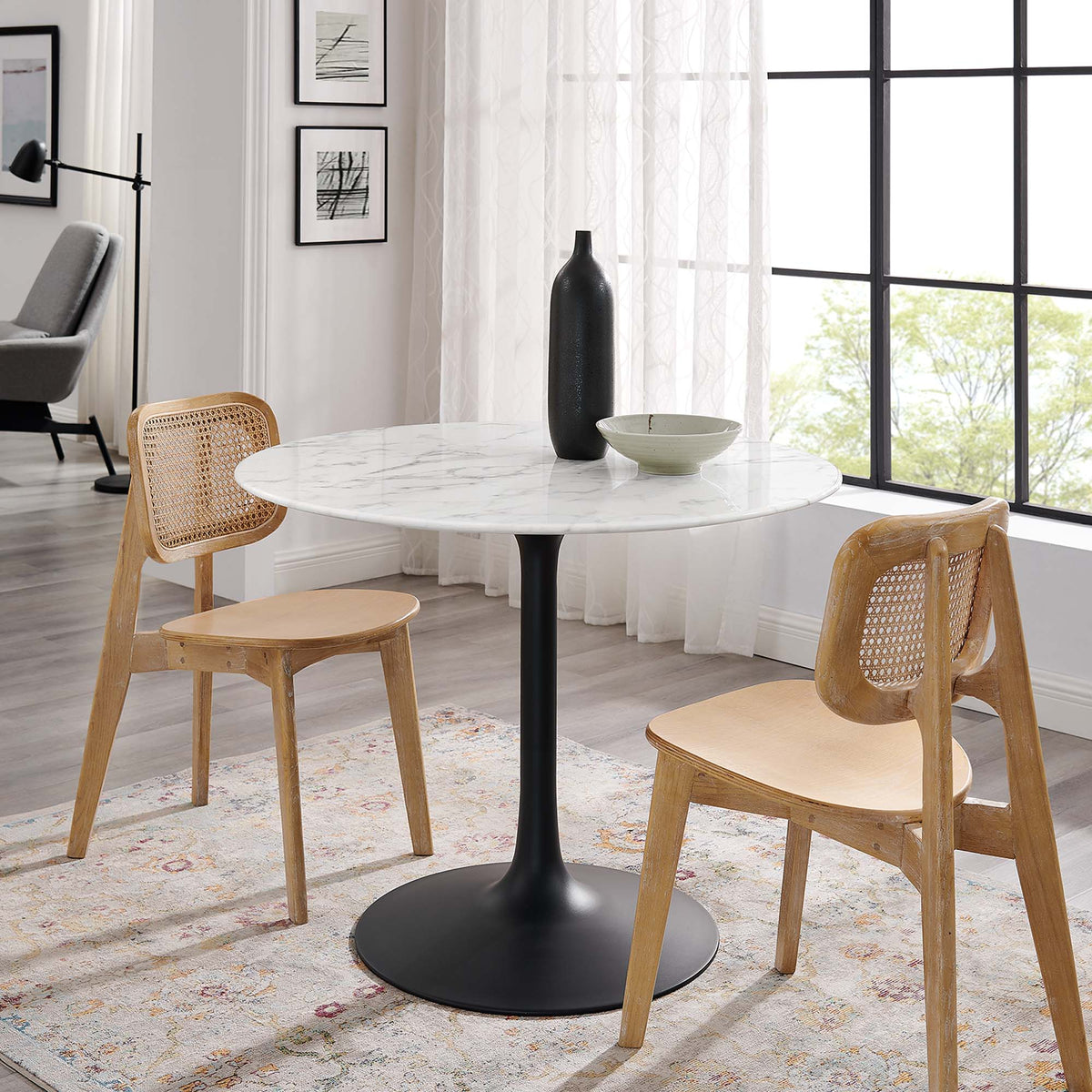 Lippa 40" Round Faux Marble Dining Table, Black White