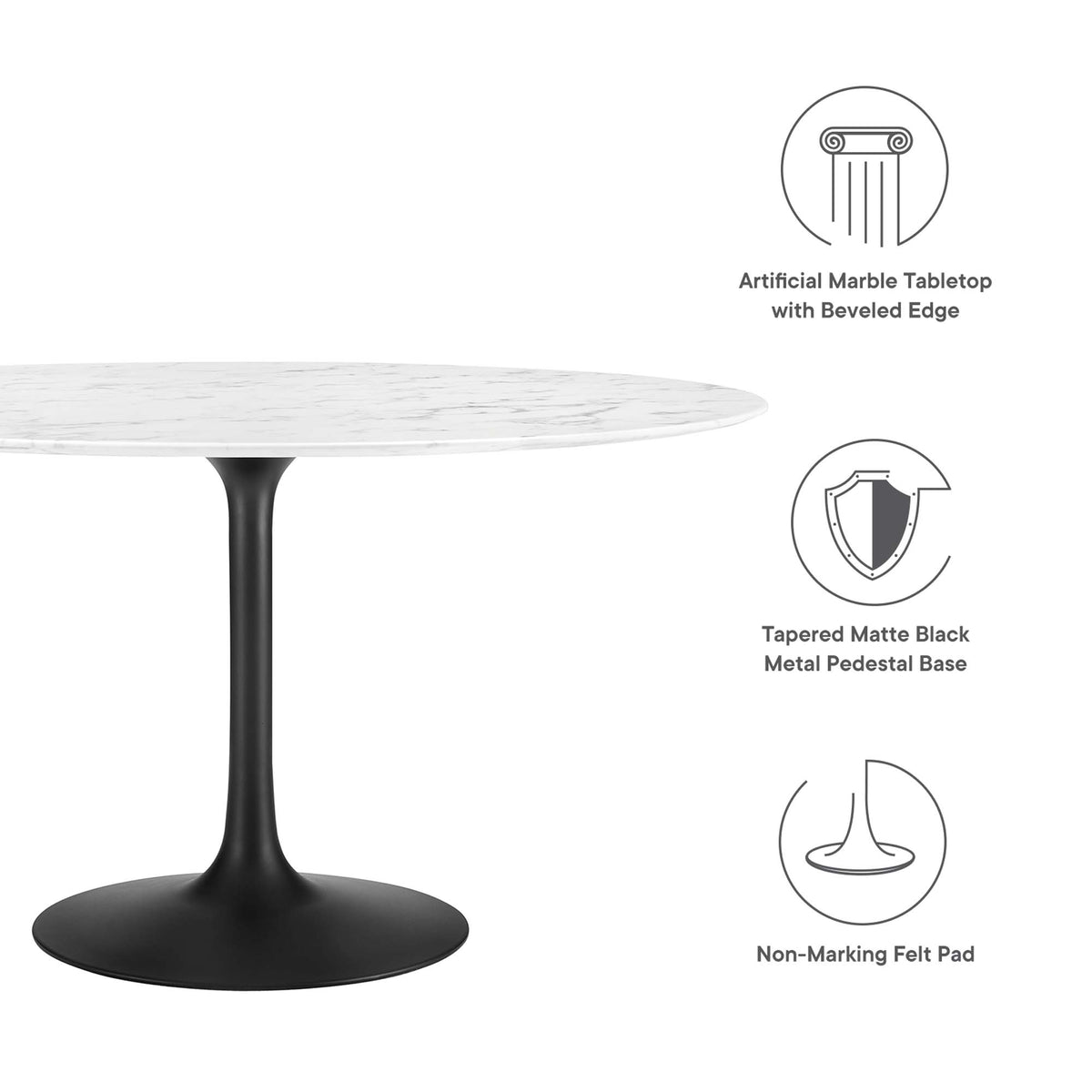 Lippa 54" Round Faux Marble Dining Table, Black White