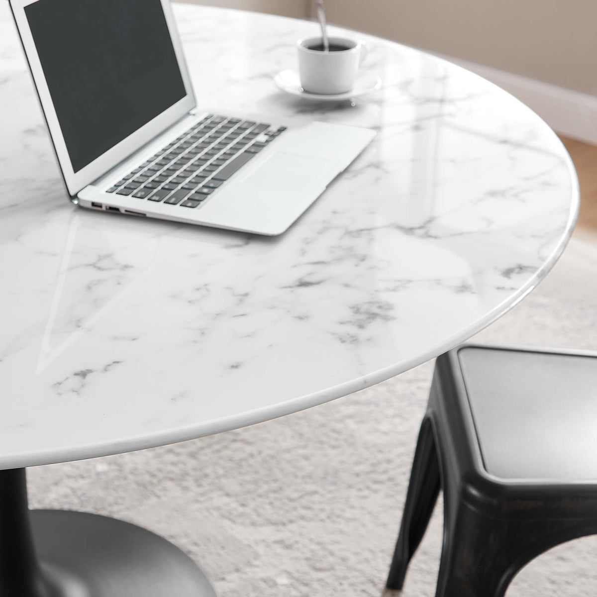 Lippa 54" Round Faux Marble Dining Table, Black White