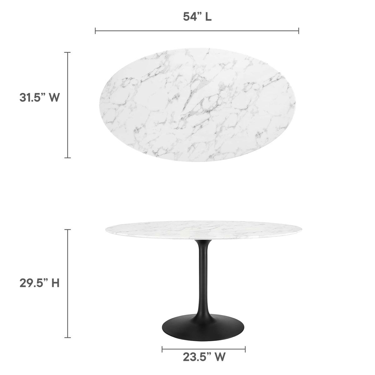 Lippa 54" Oval Faux Marble Dining Table, Black White