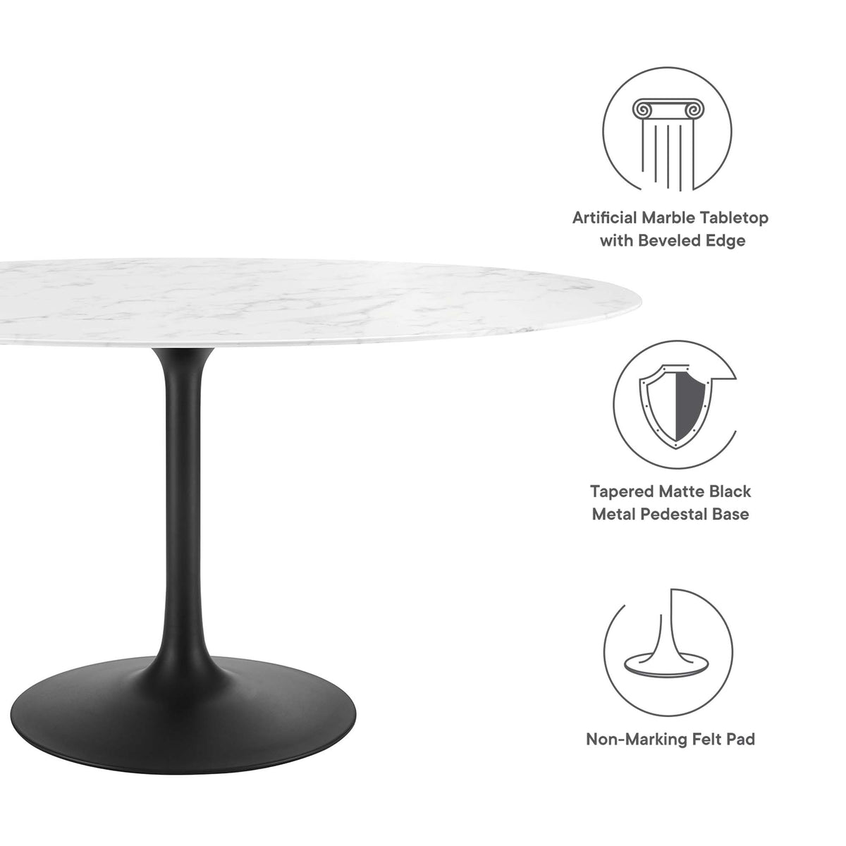 Lippa 60" Oval Faux Marble Dining Table, Black White