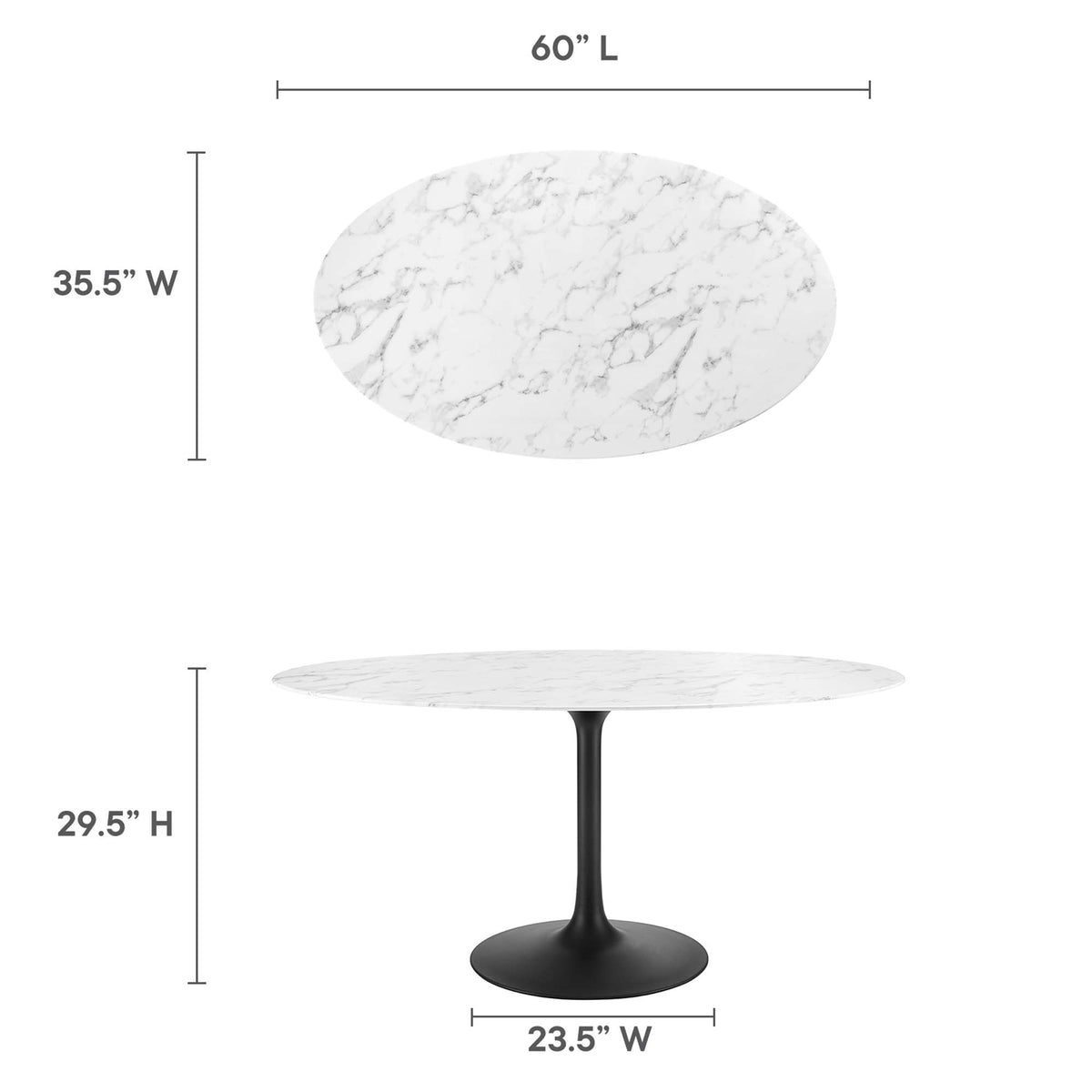 Lippa 60" Oval Faux Marble Dining Table, Black White