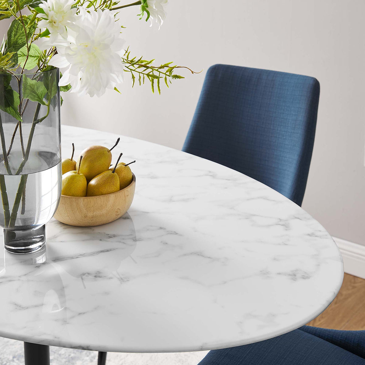 Lippa 60" Oval Faux Marble Dining Table, Black White