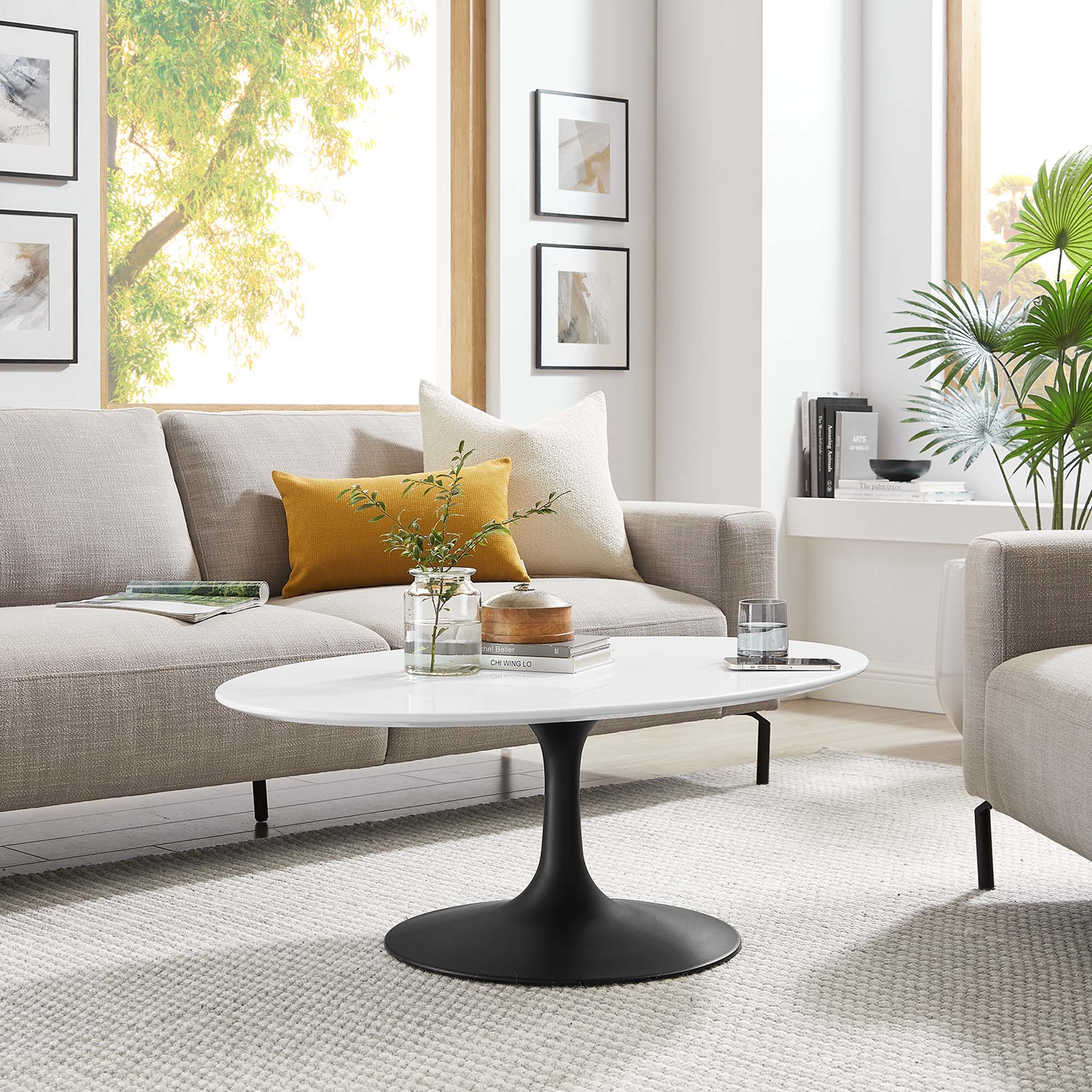 Lippa 42" Oval Wood Coffee Table, Black White