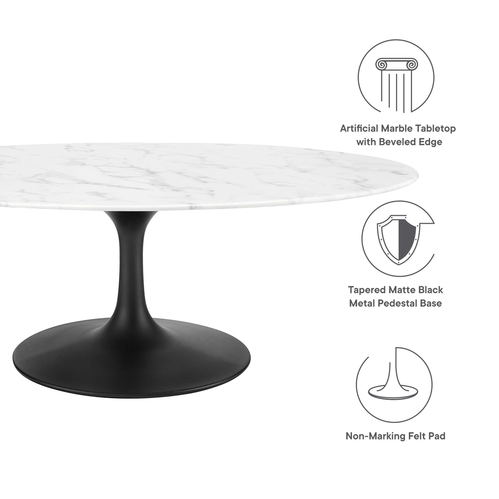 Lippa 48" Oval Faux Marble Coffee Table, Black White