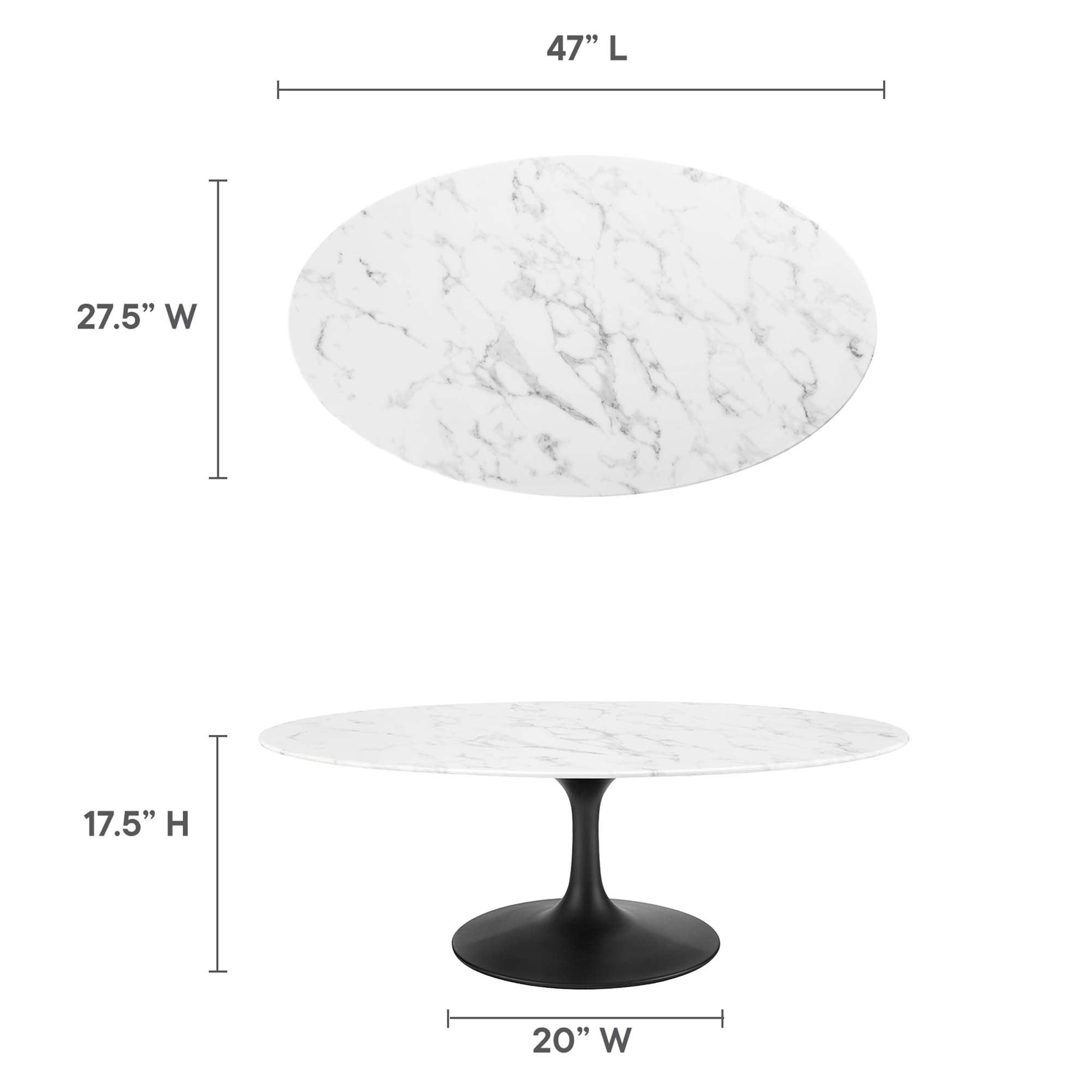 Lippa 48" Oval Faux Marble Coffee Table, Black White