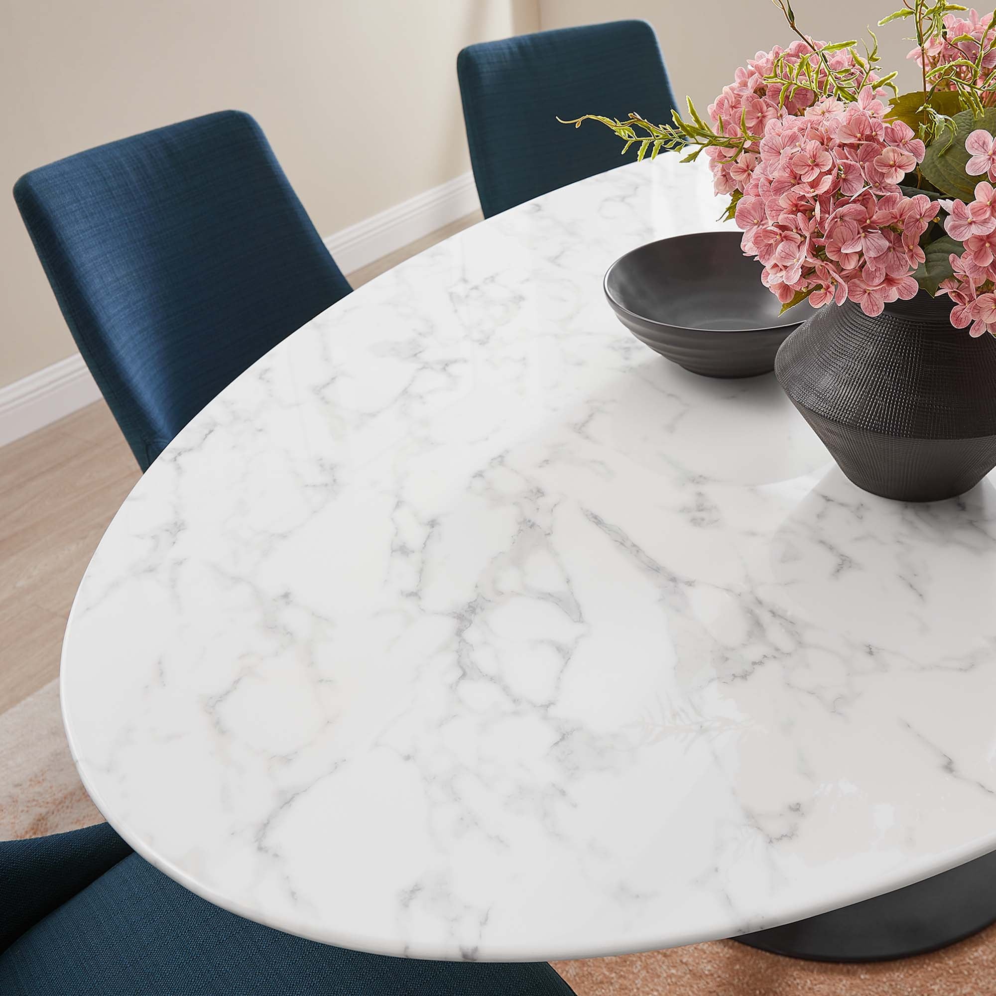 Lippa 78" Oval Faux Marble Dining Table, Black White