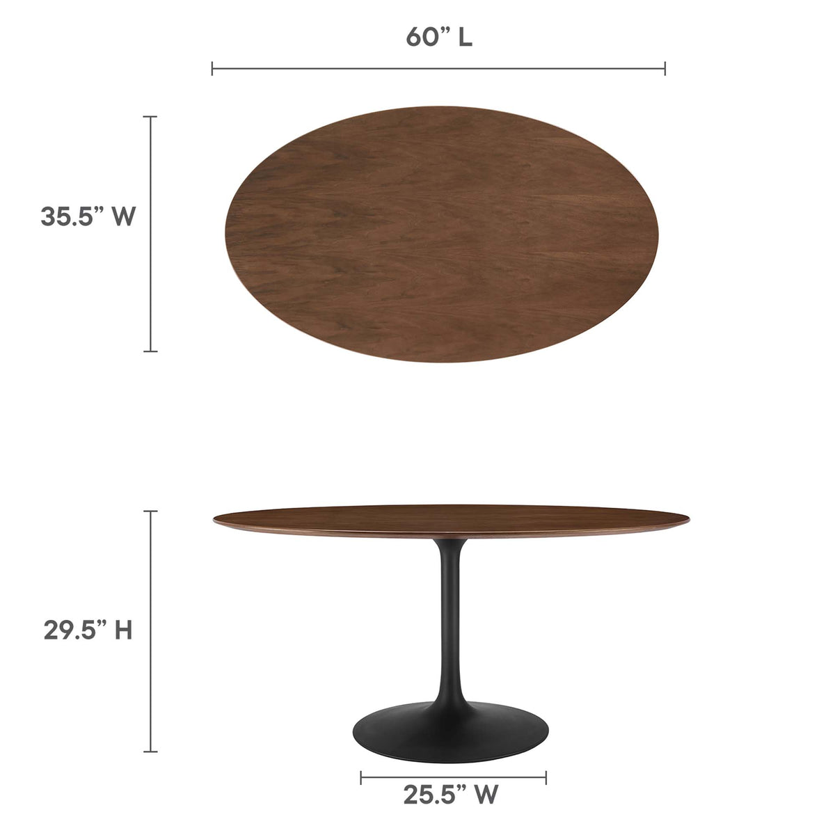 Lippa 60" Oval Walnut Wood Dining Table, Black Walnut