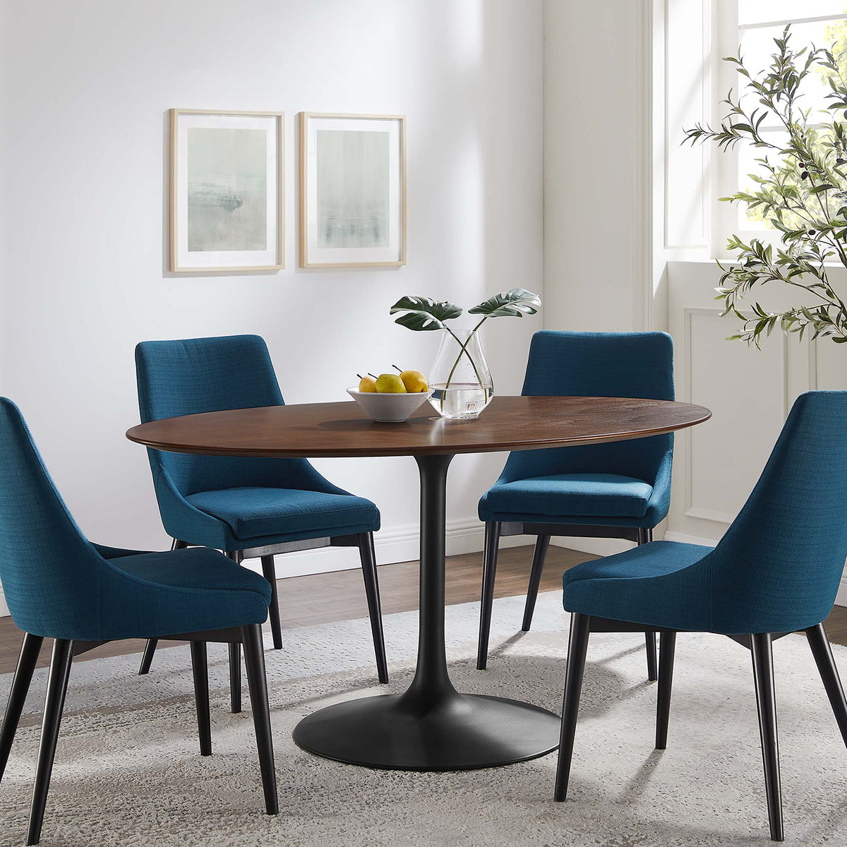 Lippa 60" Oval Walnut Wood Dining Table, Black Walnut