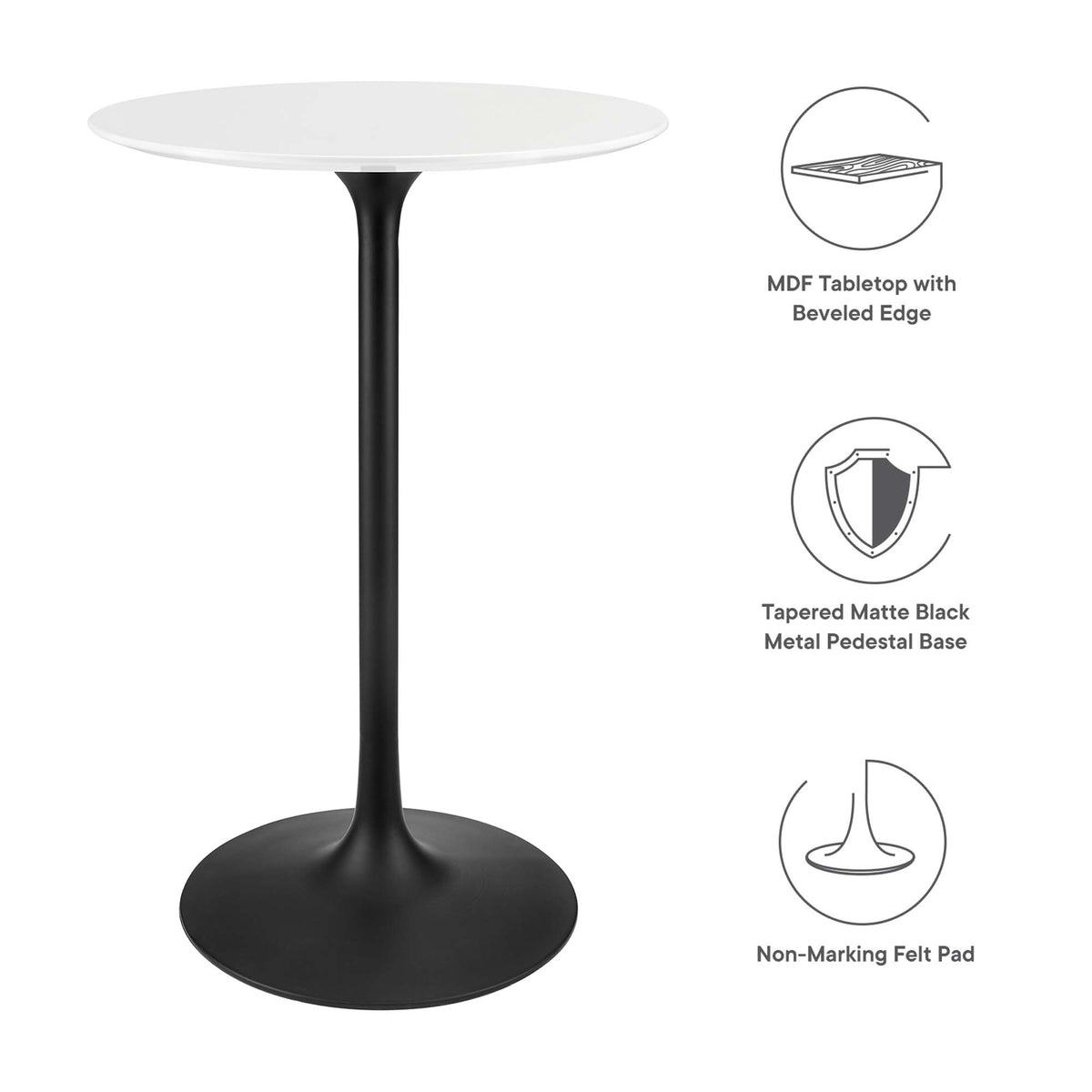 Lippa 28" Round Wood Bar Table, Black White