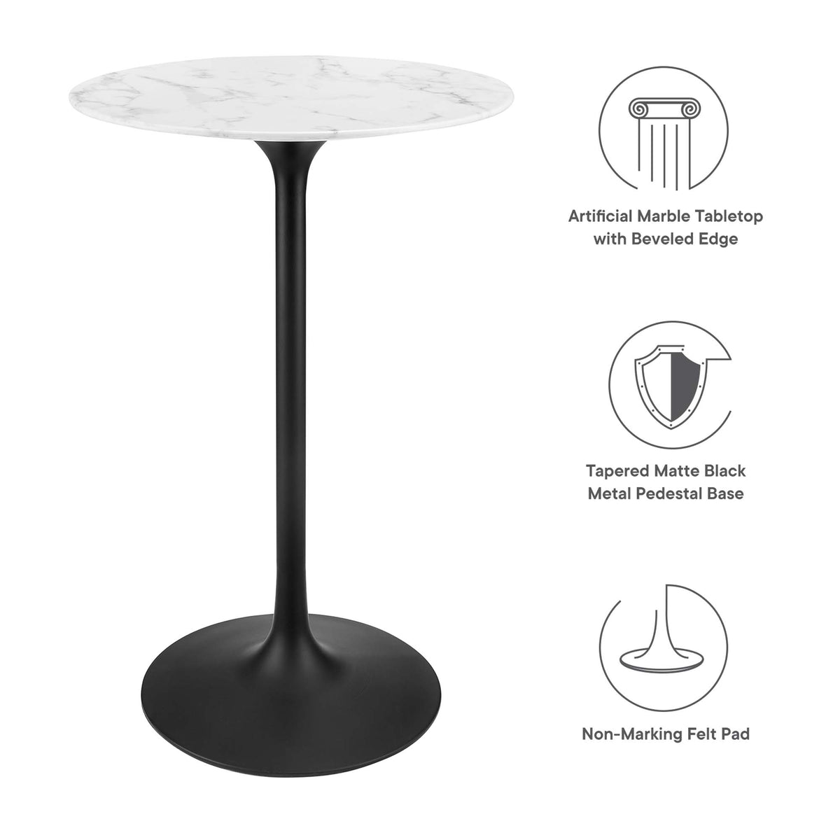 Lippa 28" Round Faux Marble Bar Table, Black White