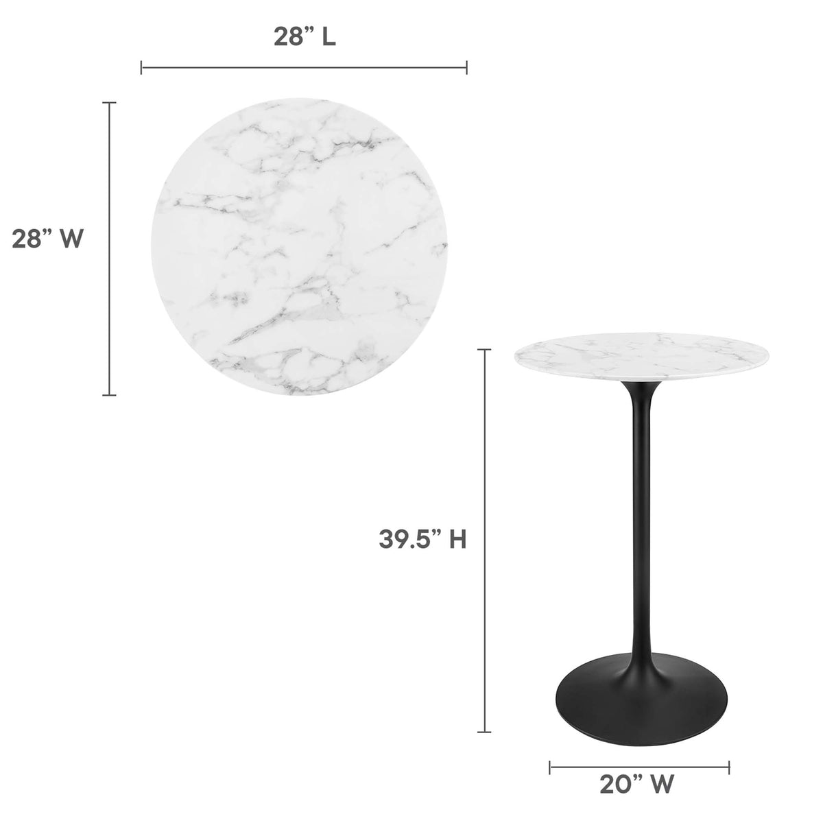 Lippa 28" Round Faux Marble Bar Table, Black White