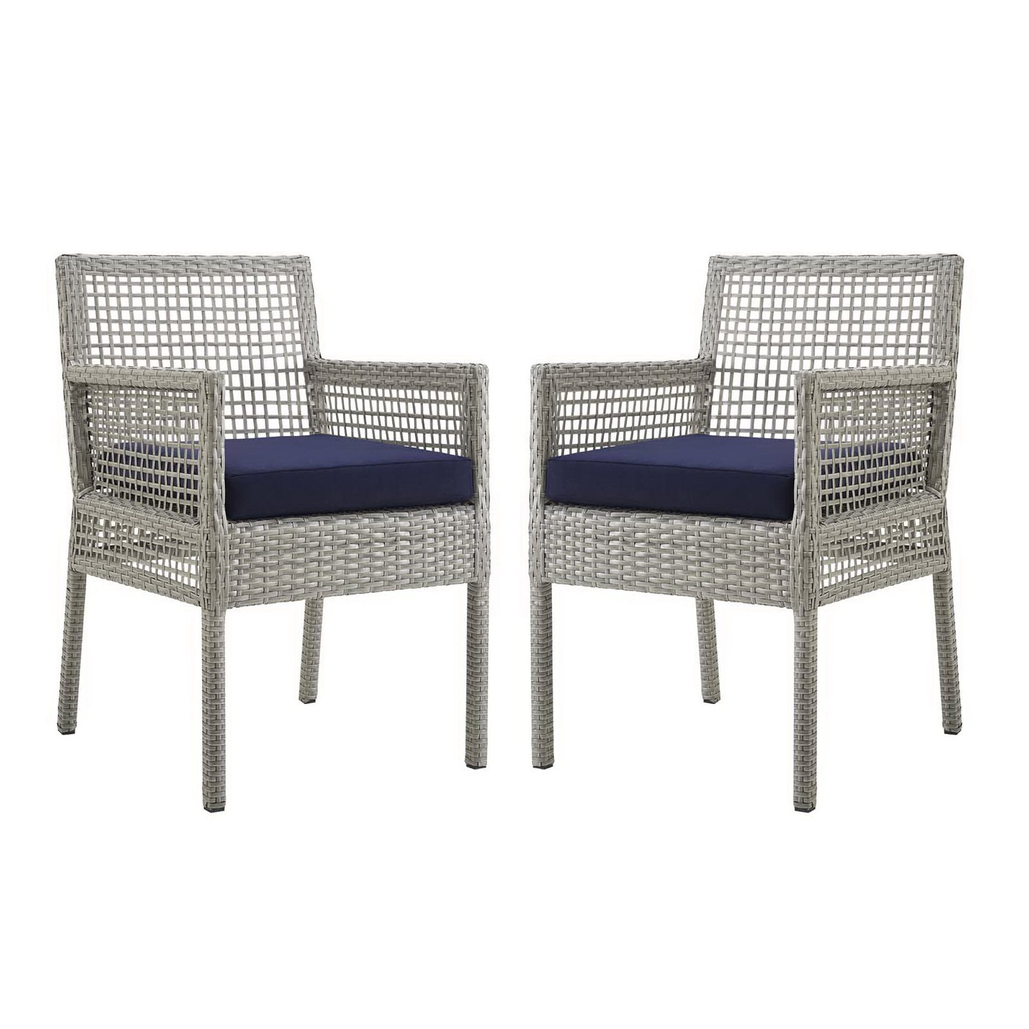 Aura Outdoor Patio Wicker Rattan Dining Armchair Set of 2, Gray Navy