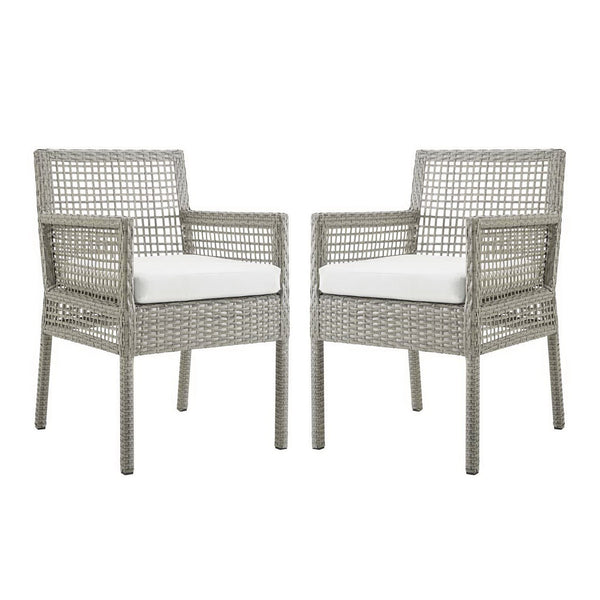 Aura Outdoor Patio Wicker Rattan Dining Armchair Set of 2, Gray White