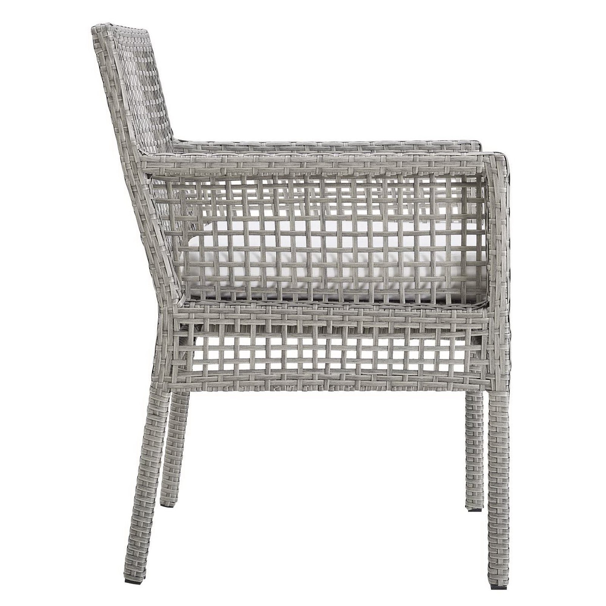 Aura Outdoor Patio Wicker Rattan Dining Armchair Set of 2, Gray White