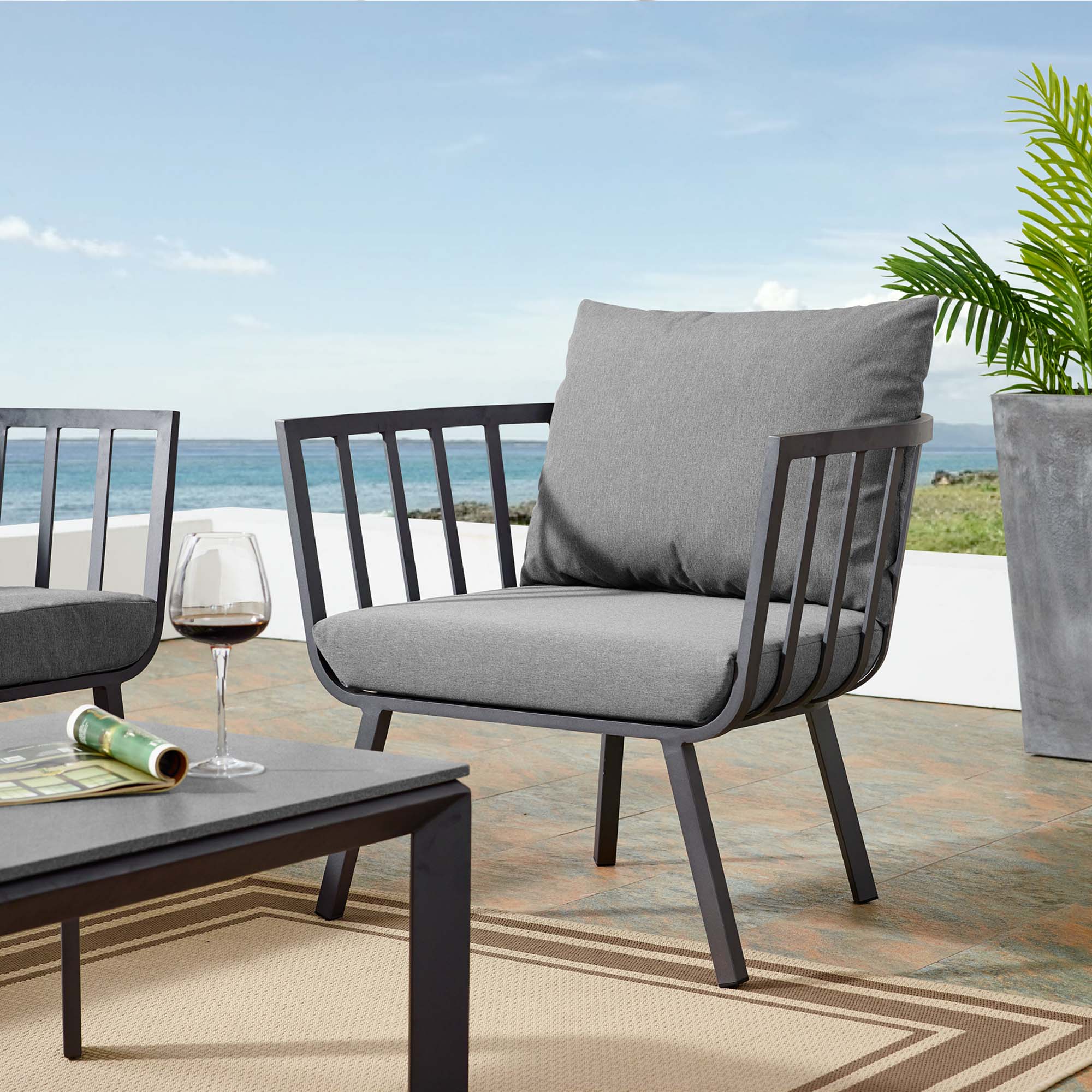 Riverside Outdoor Patio Aluminum Armchair, Gray Charcoal