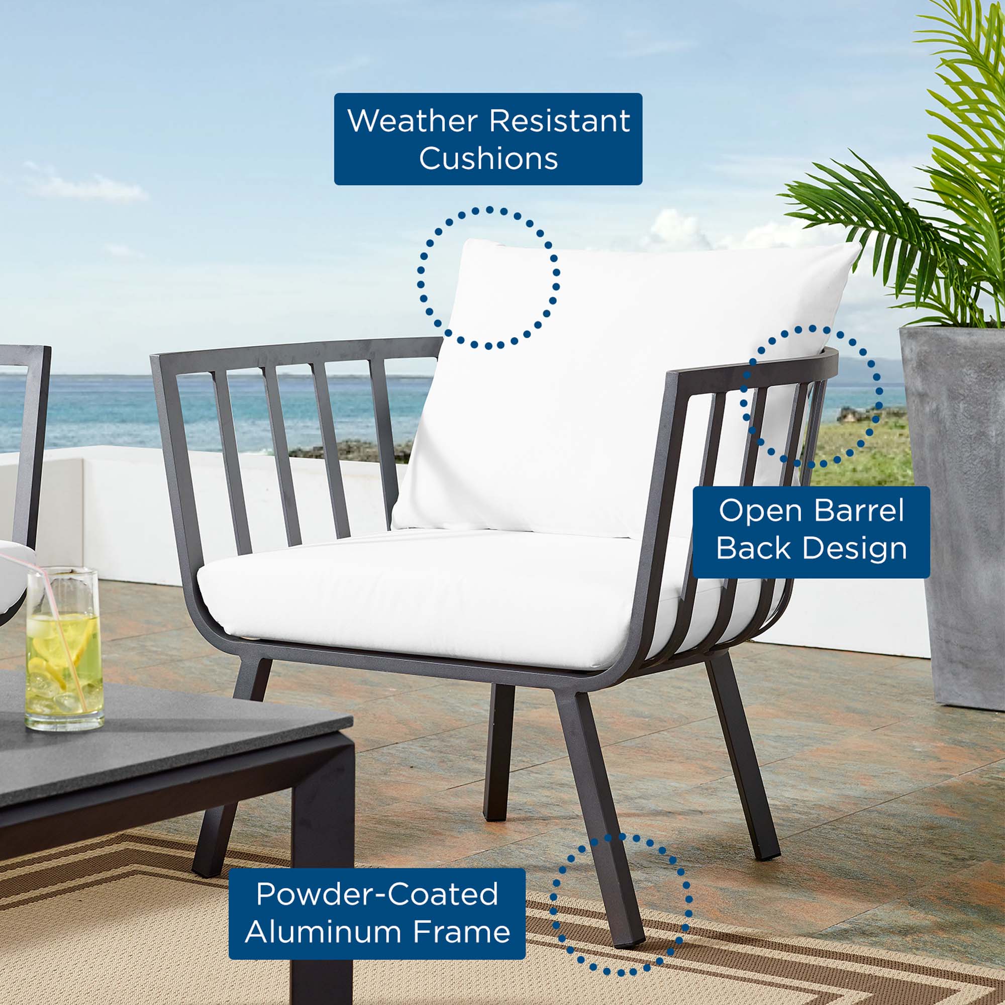 Riverside Outdoor Patio Aluminum Armchair, Gray White