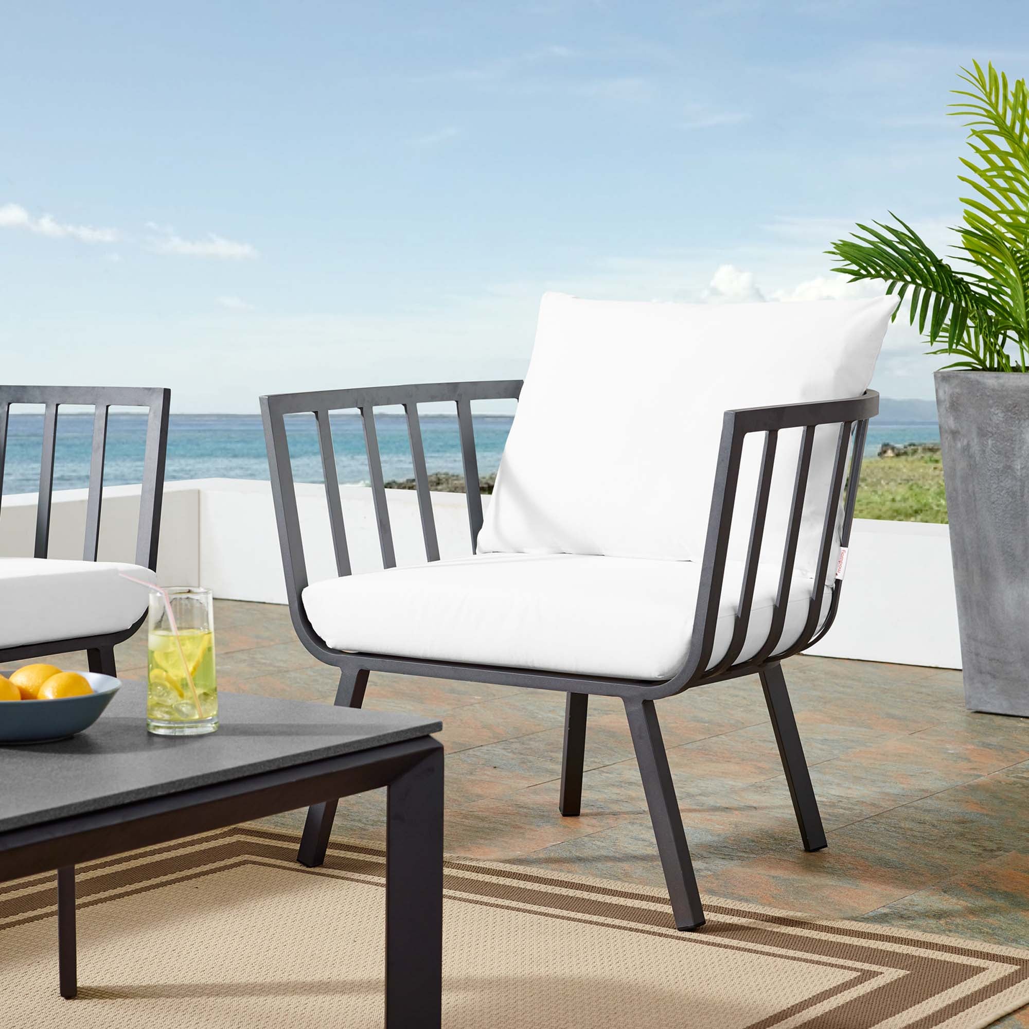 Riverside Outdoor Patio Aluminum Armchair, Gray White
