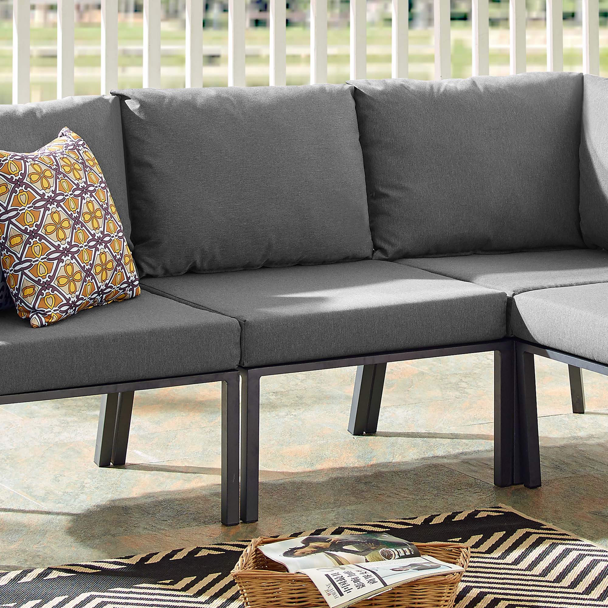 Riverside Outdoor Patio Aluminum Armless Chair, Gray Charcoal