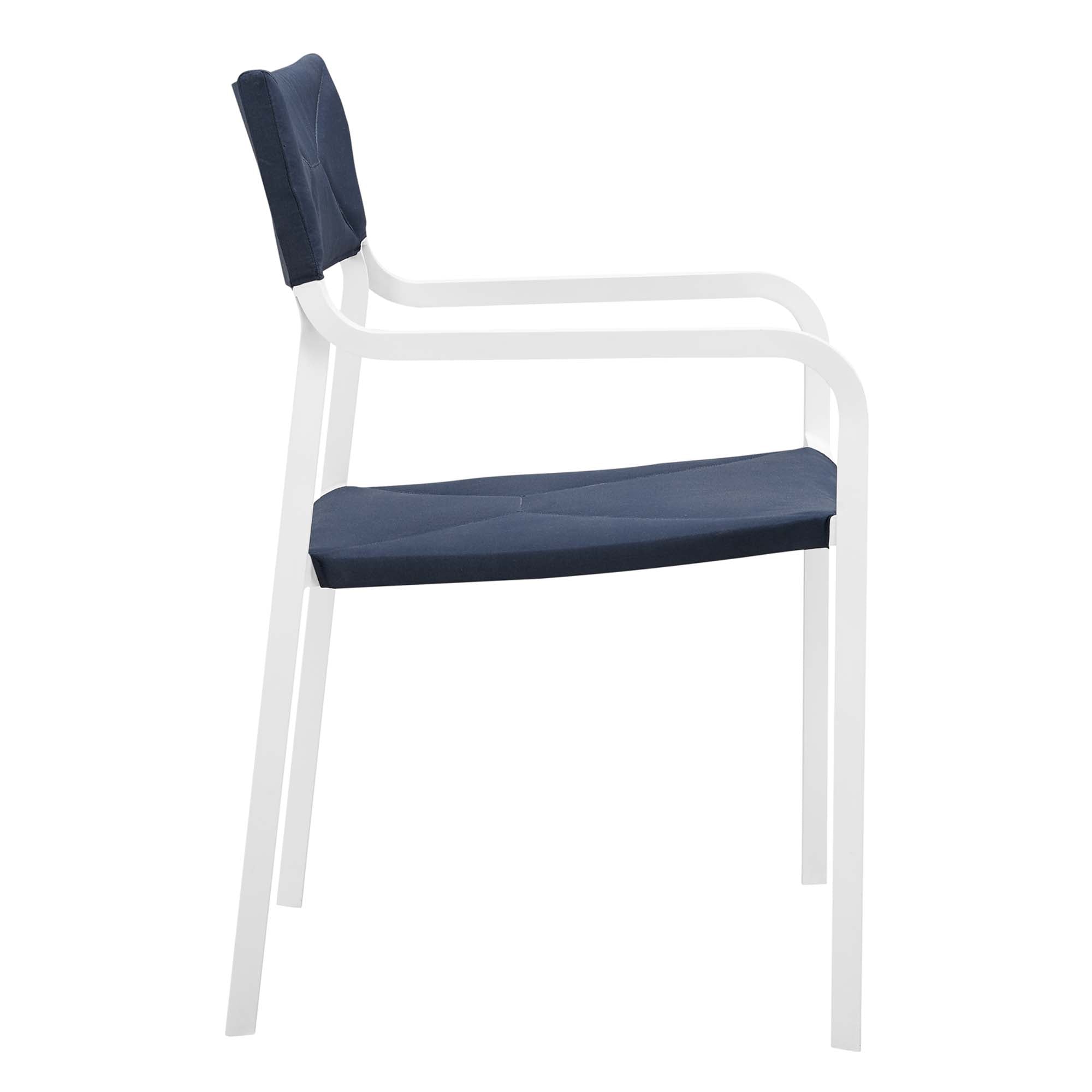Raleigh Stackable Outdoor Patio Aluminum Dining Armchair, White Navy