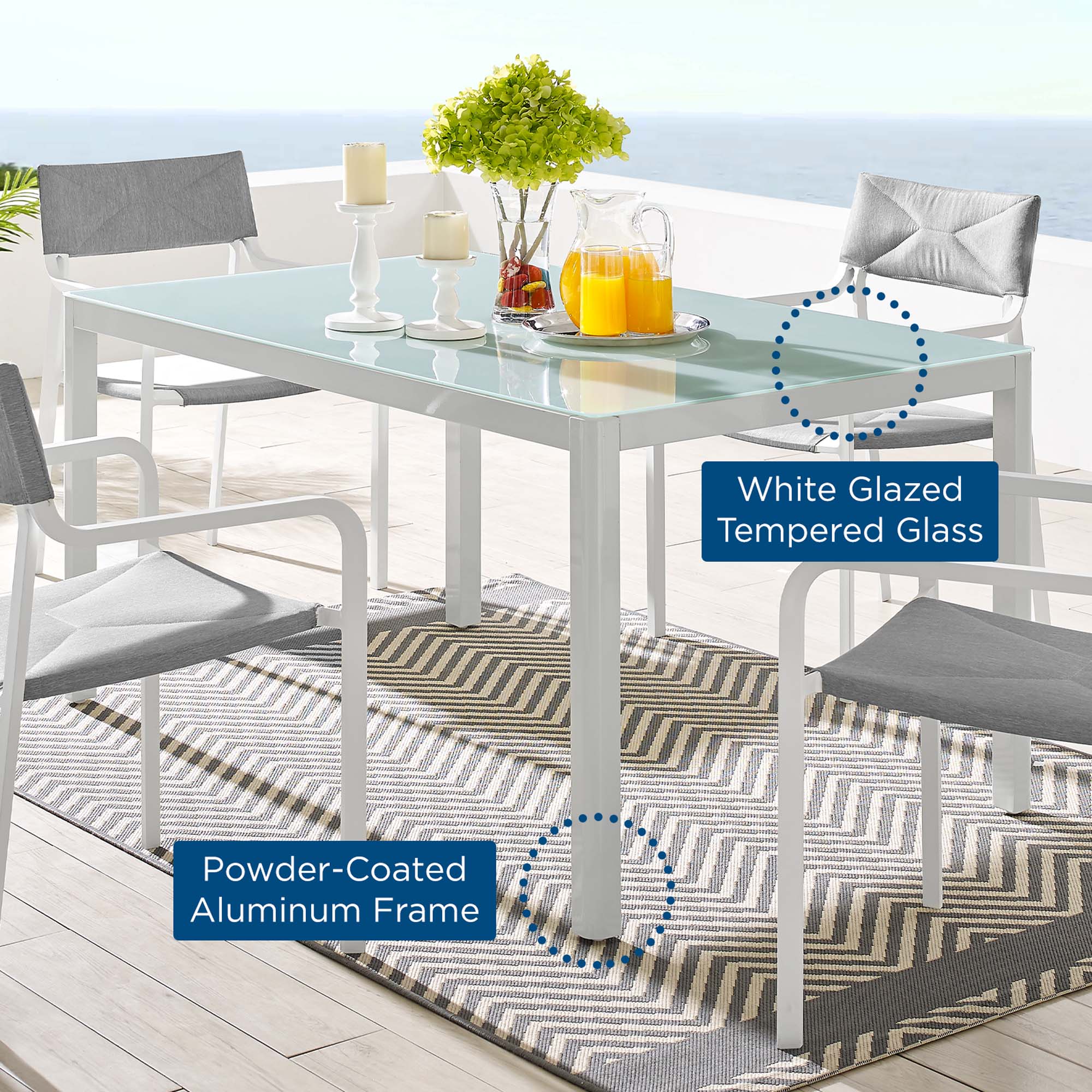 Raleigh 59" Outdoor Patio Aluminum Dining Table, White