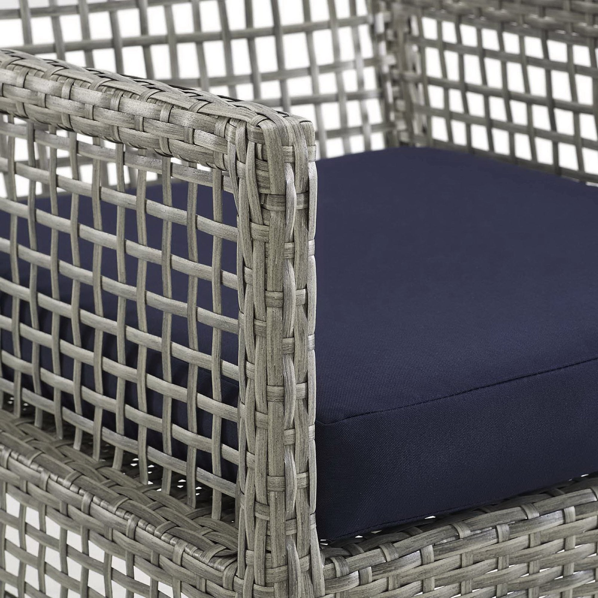Aura Outdoor Patio Wicker Rattan Dining Armchair Set of 4, Gray Navy