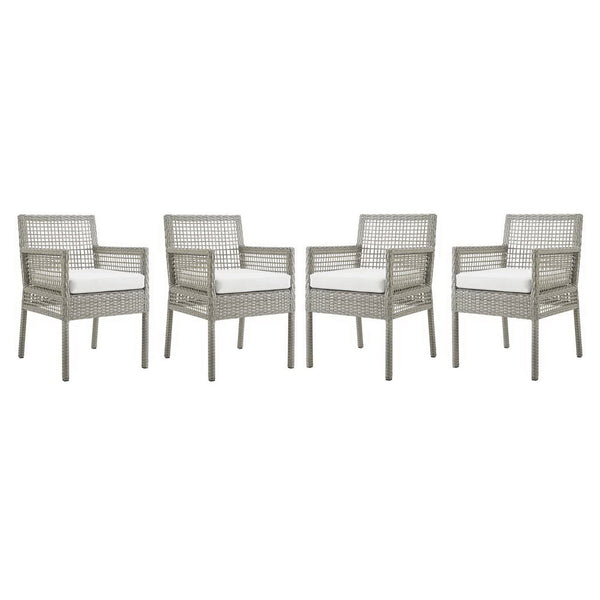 Aura Outdoor Patio Wicker Rattan Dining Armchair Set of 4, Gray White