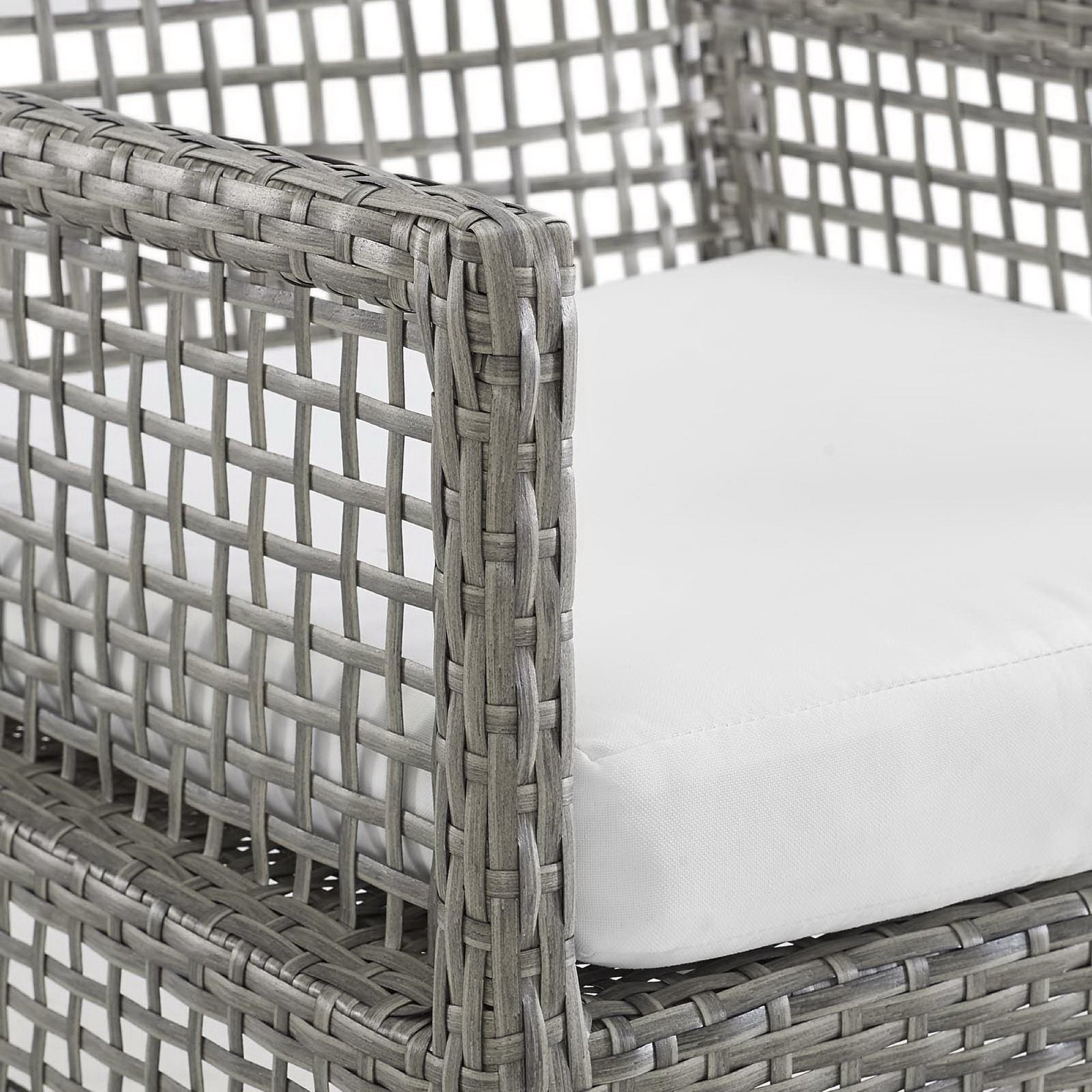 Aura Outdoor Patio Wicker Rattan Dining Armchair Set of 4, Gray White
