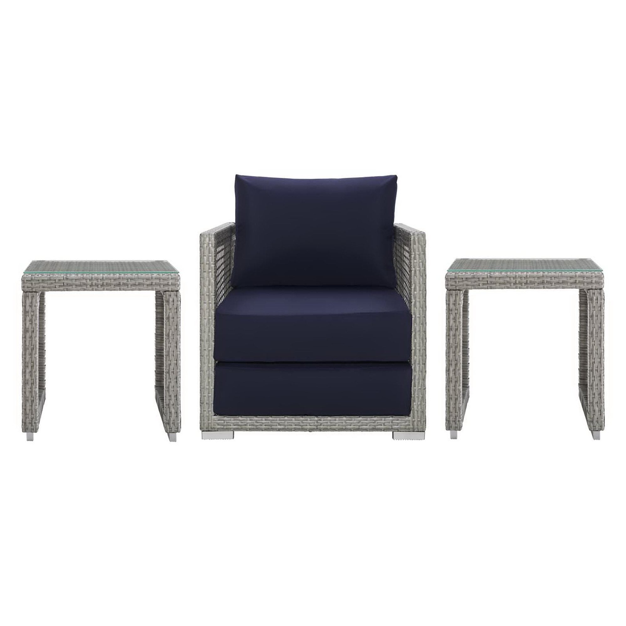 Aura 3 Piece Outdoor Patio Wicker Rattan Set, Gray Navy