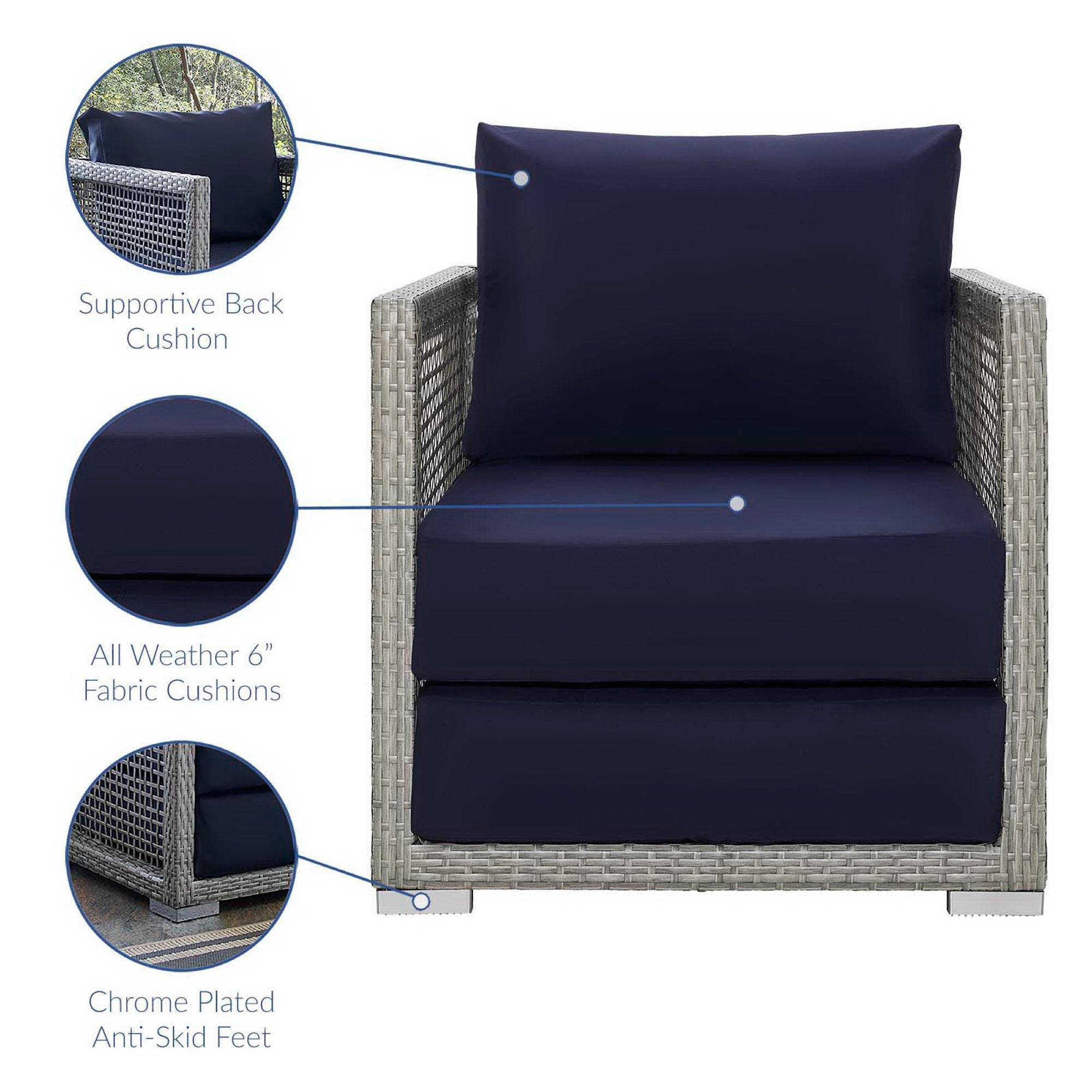 Aura 3 Piece Outdoor Patio Wicker Rattan Set, Gray Navy