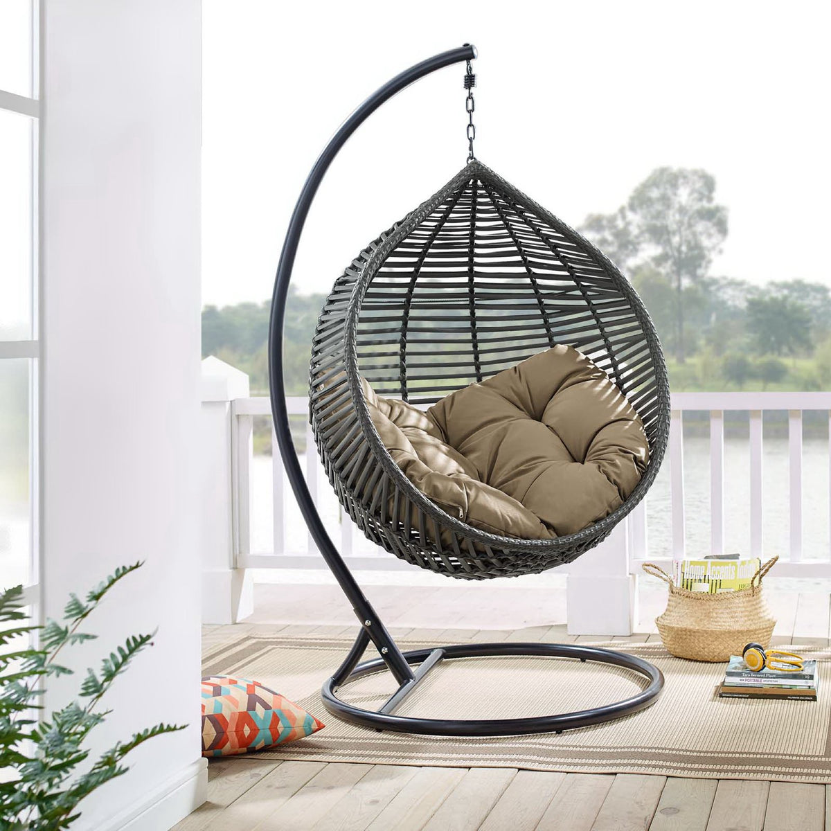 Garner Teardrop Outdoor Patio Swing Chair, Gray Mocha