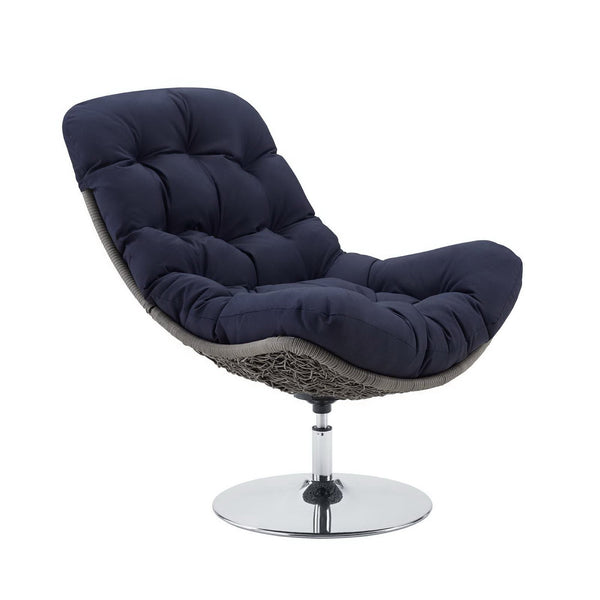 Brighton Wicker Rattan Outdoor Patio Swivel Lounge Chair, Light Gray Navy
